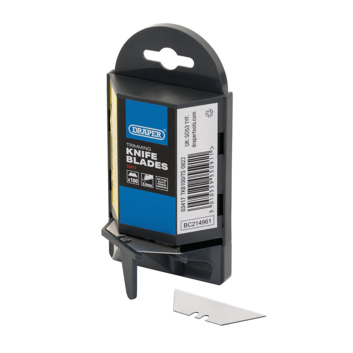 Draper Heavy Duty Trimming Knife Blades with Single Blade Dispenser (Pack of 100) 03417