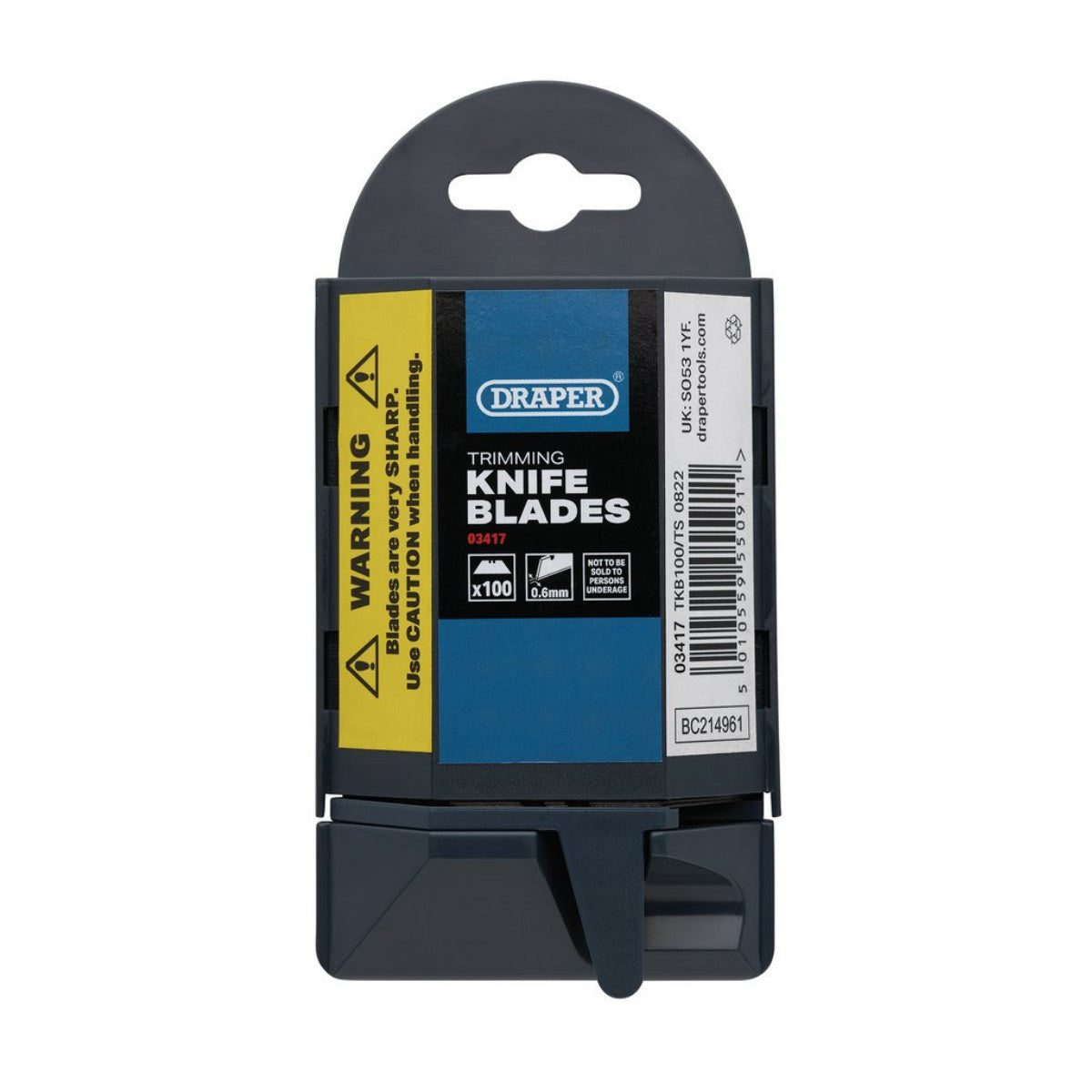 Draper Heavy Duty Trimming Knife Blades with Single Blade Dispenser (Pack of 100) 03417