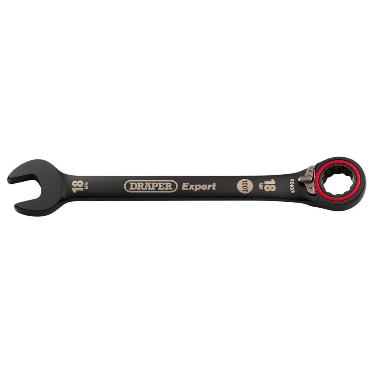 Draper Expert HI-TORQ Metric Reversible Ratchet Combination Spanner, 18mm, Black 03908