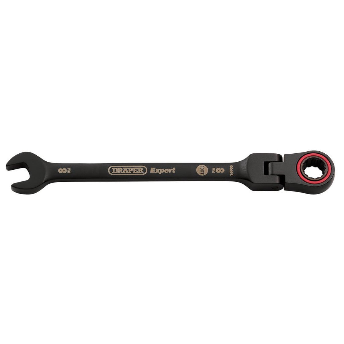 Draper Expert HI-TORQ Metric Flexible Head Ratchet Combination Spanner, 8mm, Black 03914