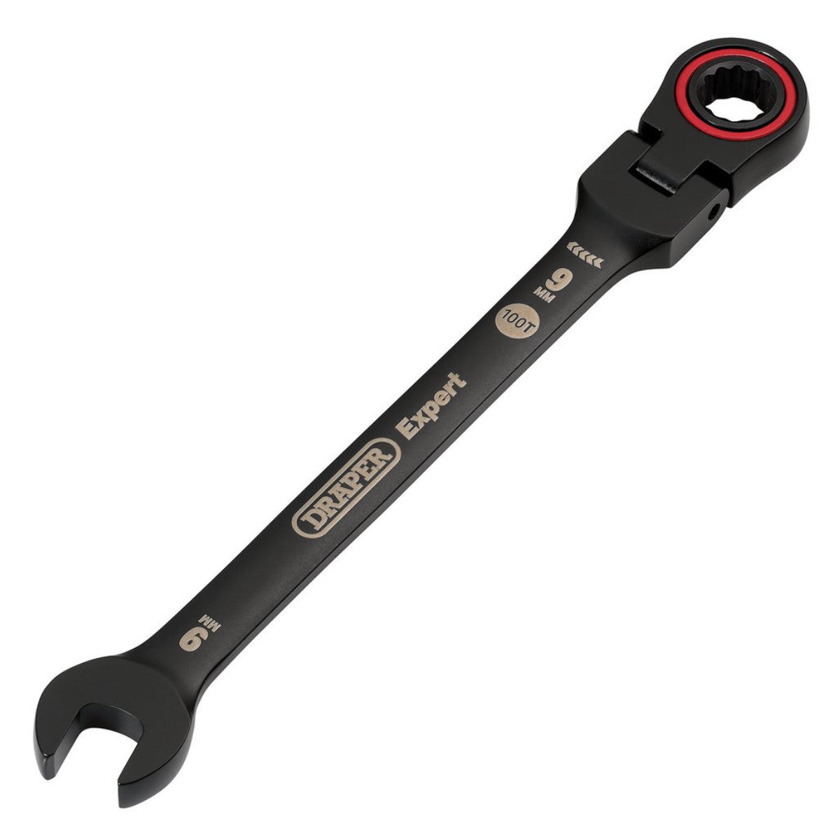 Draper Expert HI-TORQ Metric Flexible Head Ratchet Combination Spanner, 9mm, Black 03915