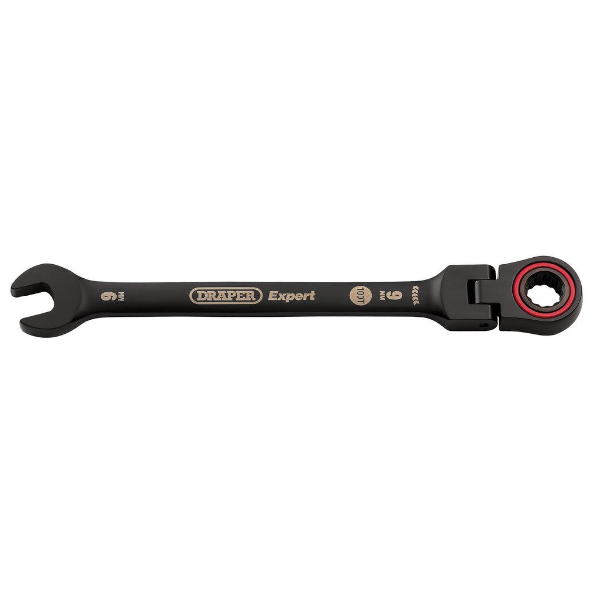 Draper Expert HI-TORQ Metric Flexible Head Ratchet Combination Spanner, 9mm, Black 03915