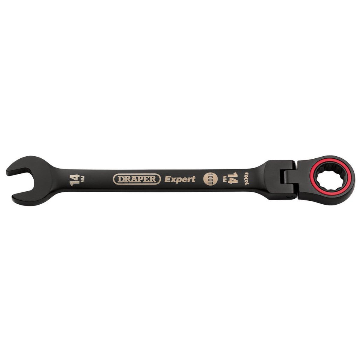 Draper Expert HI-TORQ Metric Flexible Head Ratchet Combination Spanner, 14mm, Black 03920