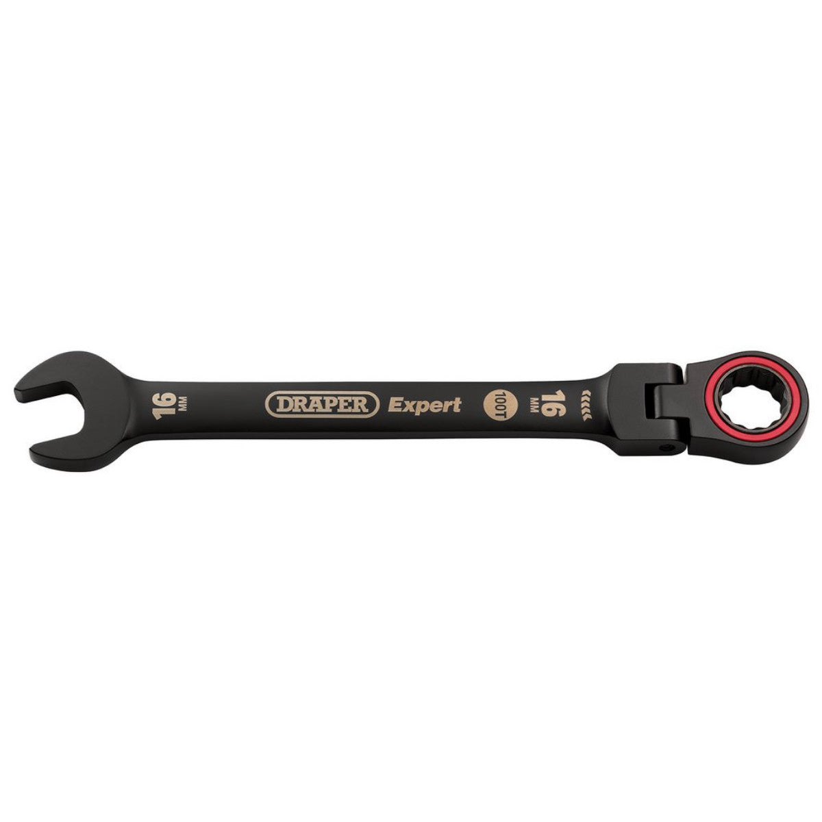 Draper Expert HI-TORQ Metric Flexible Head Ratchet Combination Spanner, 16mm, Black 03923