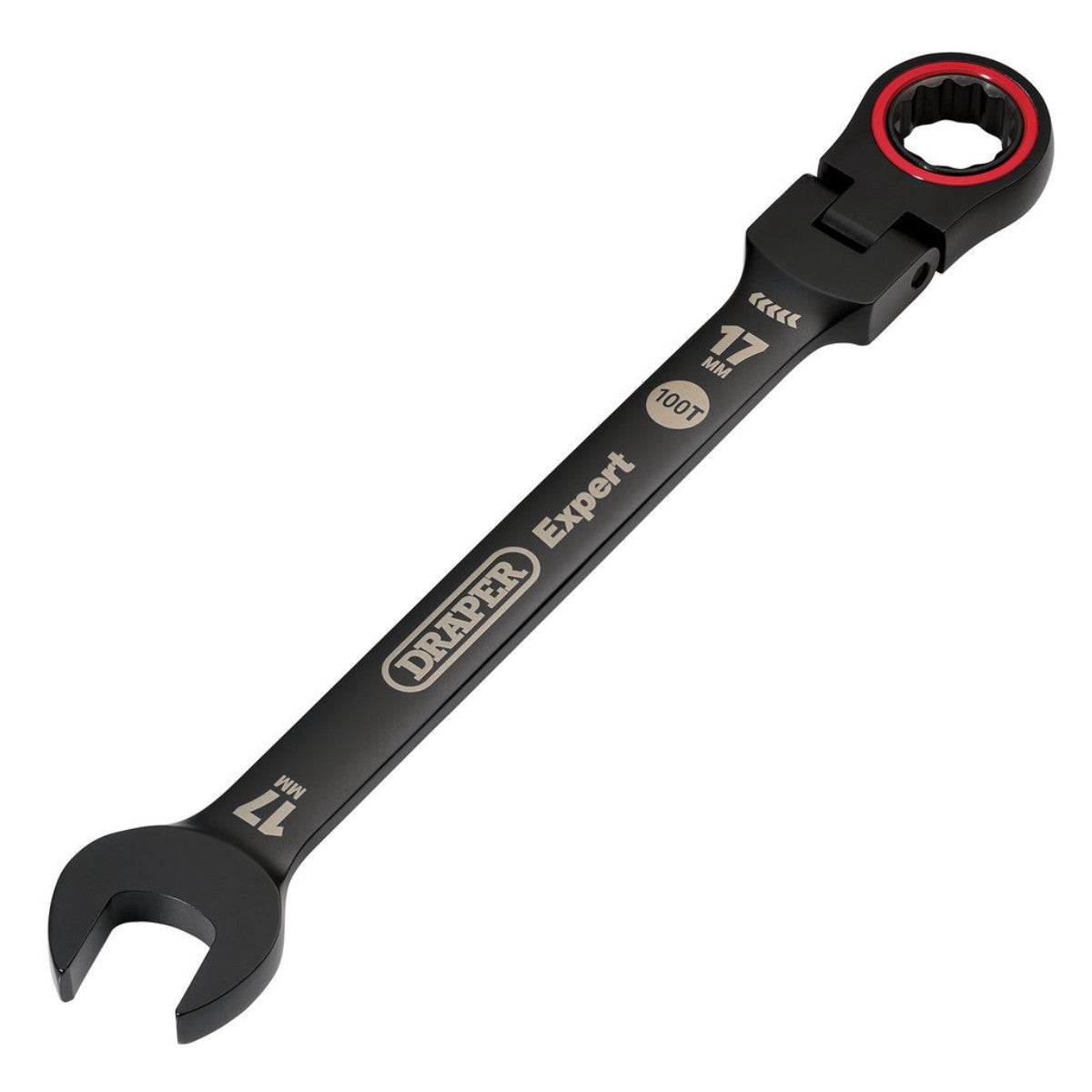 Draper Expert HI-TORQ Metric Flexible Head Ratchet Combination Spanner, 17mm, Black 03924