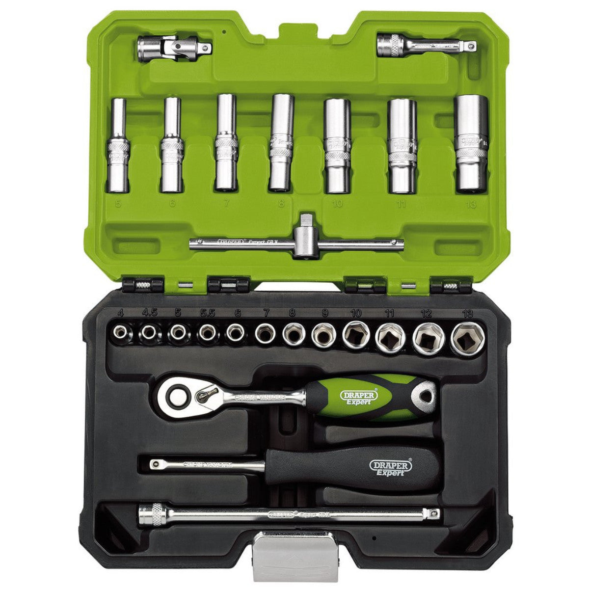 Draper Expert Metric Socket Set, 1/4" Sq. Dr., Green (25 Piece) 04463