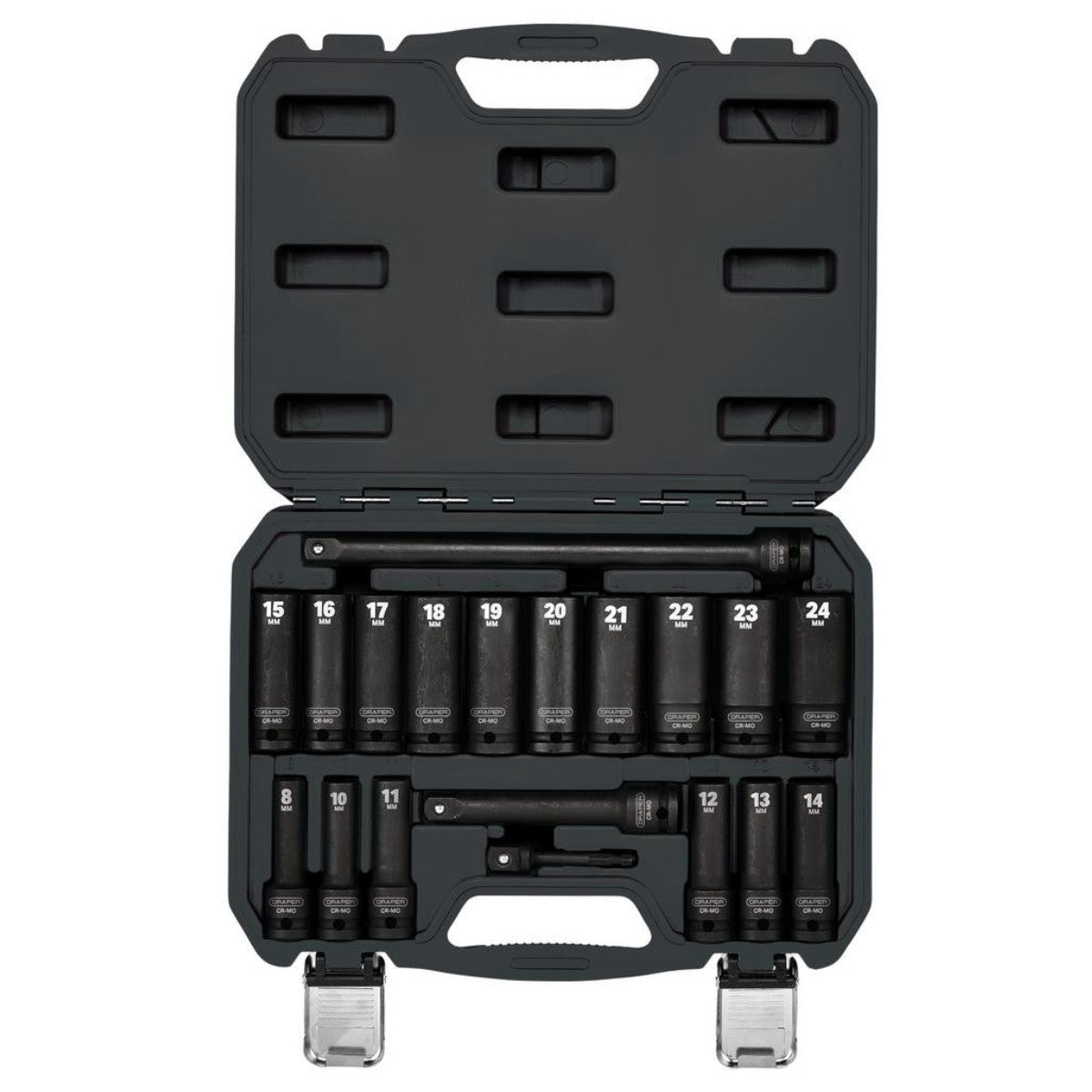 Draper HI-TORQ Metric Deep Impact Socket Set, 1/2" Sq. Dr. (19 Piece) 04577