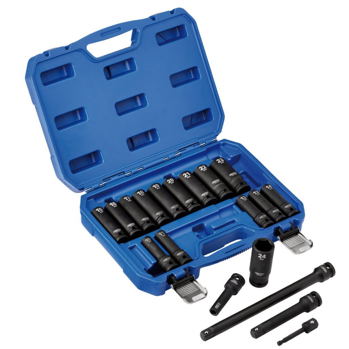 Draper HI-TORQ Metric Deep Impact Socket Set, 1/2" Sq. Dr. (19 Piece) 04577