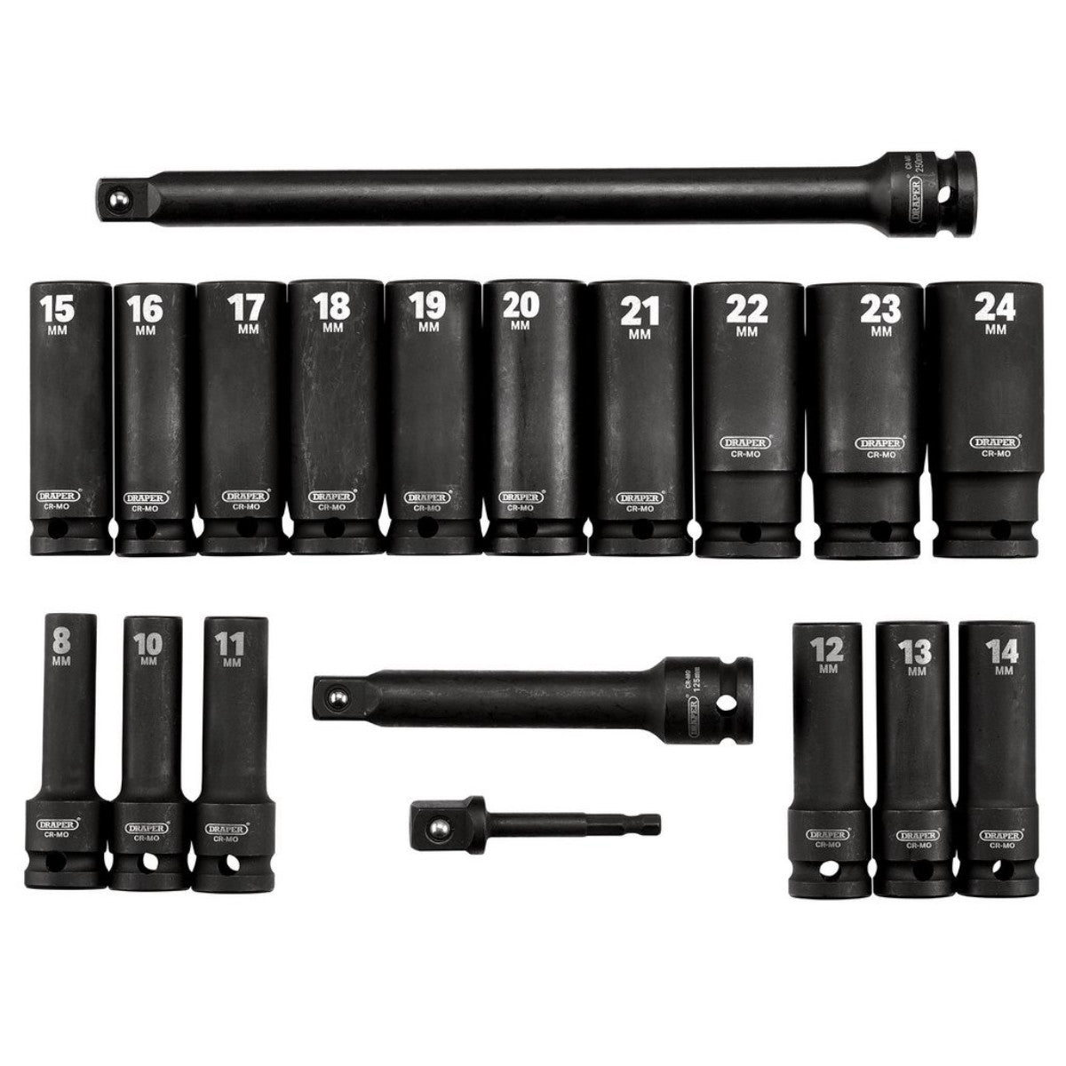 Draper HI-TORQ Metric Deep Impact Socket Set, 1/2" Sq. Dr. (19 Piece) 04577