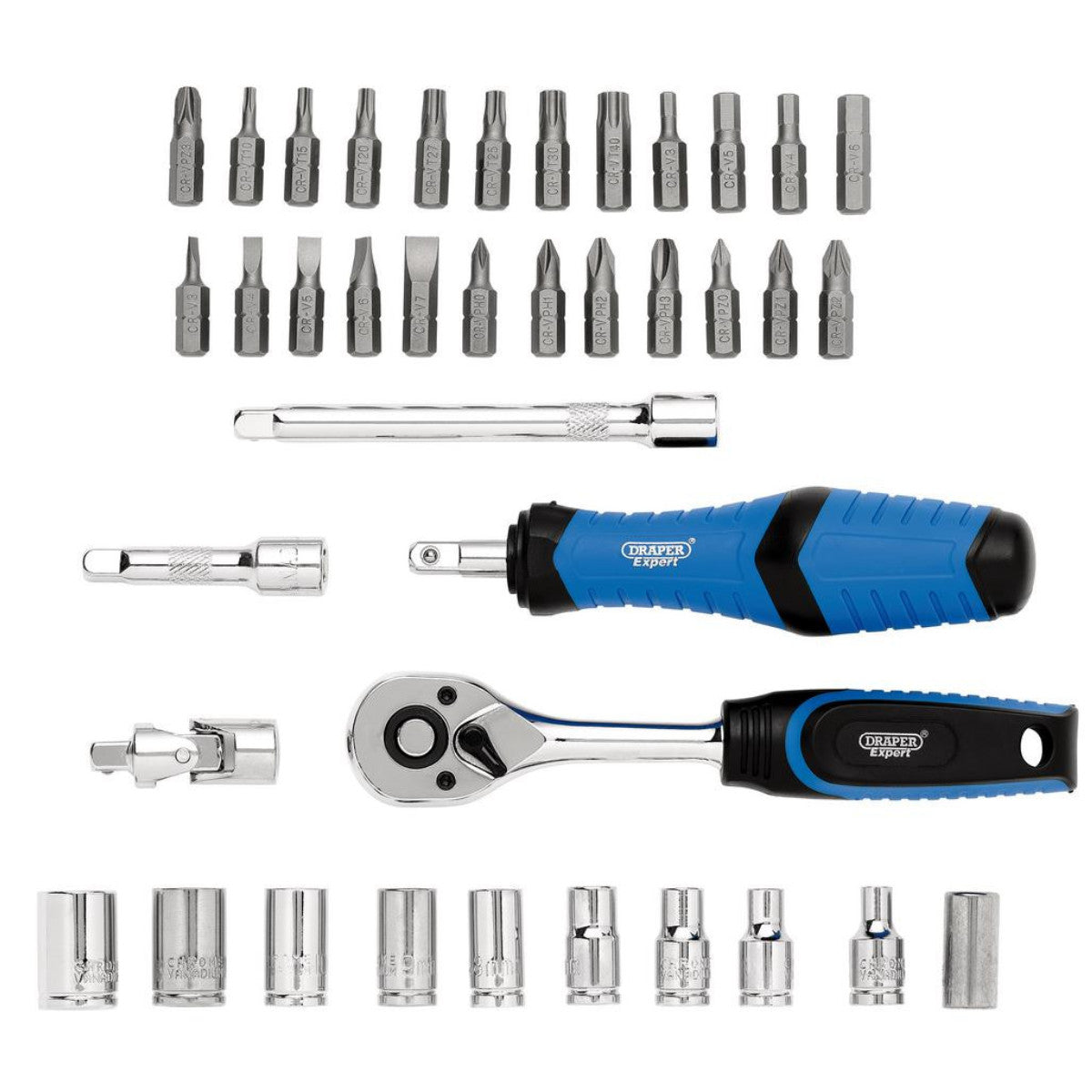 Draper Expert Socket and Bit Set, 1/4" Sq. Dr. (39 Piece) 04713