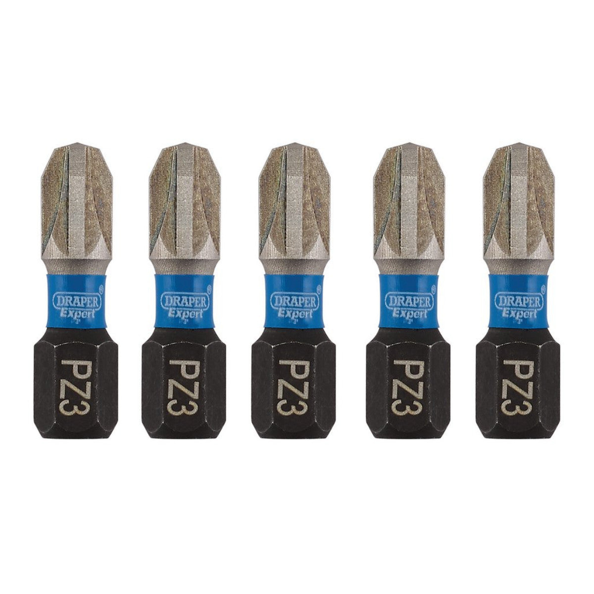 Draper Expert PZ-Type Impact Screwdriver Bits, No.3 x 25mm, 1/4" Hex (Pack of 5) 04975