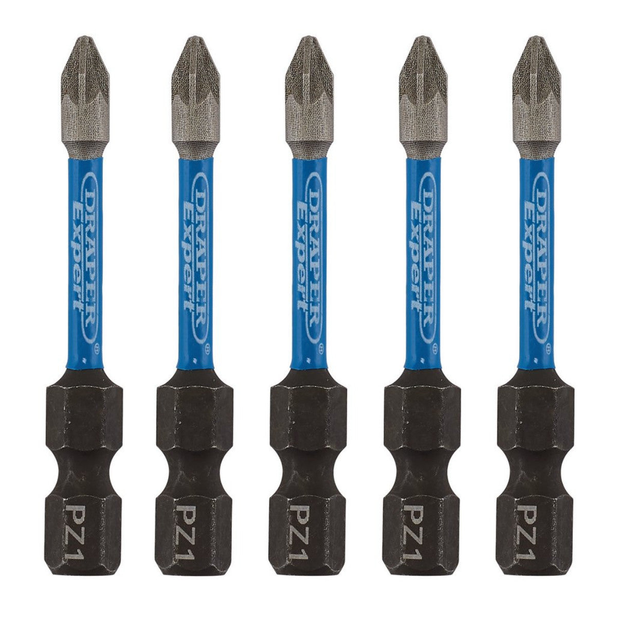 Draper Expert PZ-Type Impact Screwdriver Bits, No.1 x 50mm, 1/4" Hex (Pack of 5) 05646