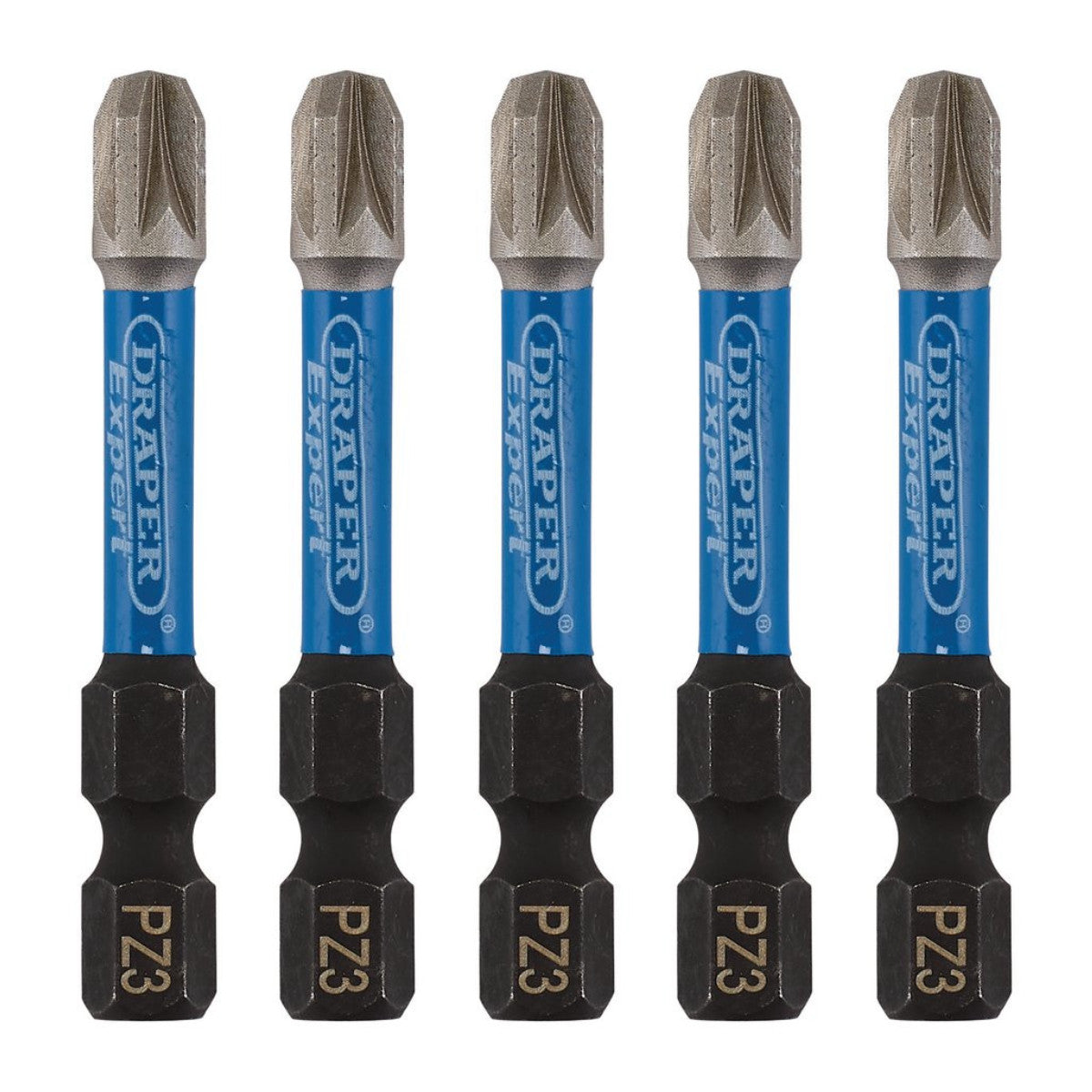 Draper Expert PZ-Type Impact Screwdriver Bits, No.3 x 50mm, 1/4" Hex (Pack of 5) 05648