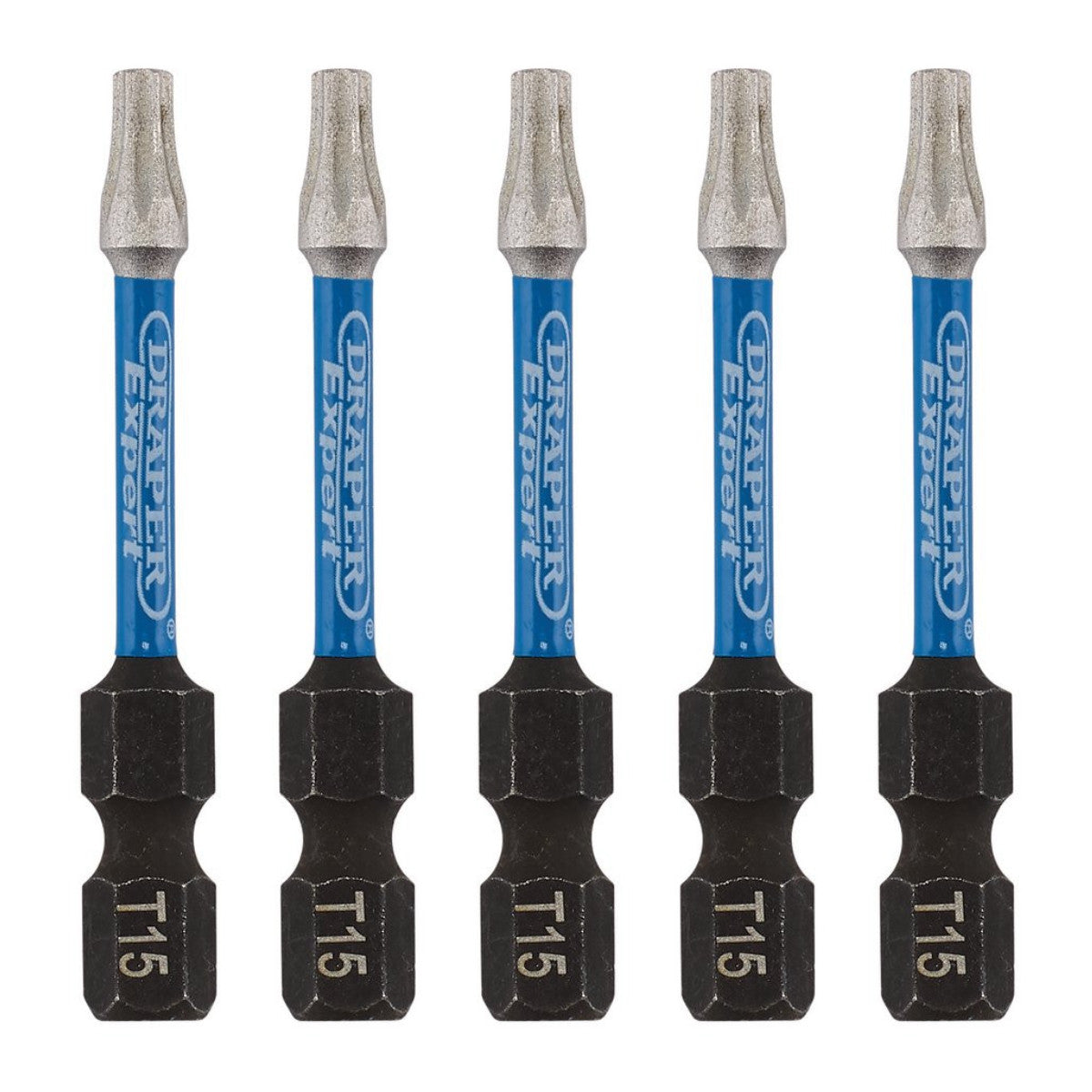 Draper Expert TX-STAR Impact Screwdriver Bits, T15 x 50mm, 1/4" Hex (Pack of 5) 05651