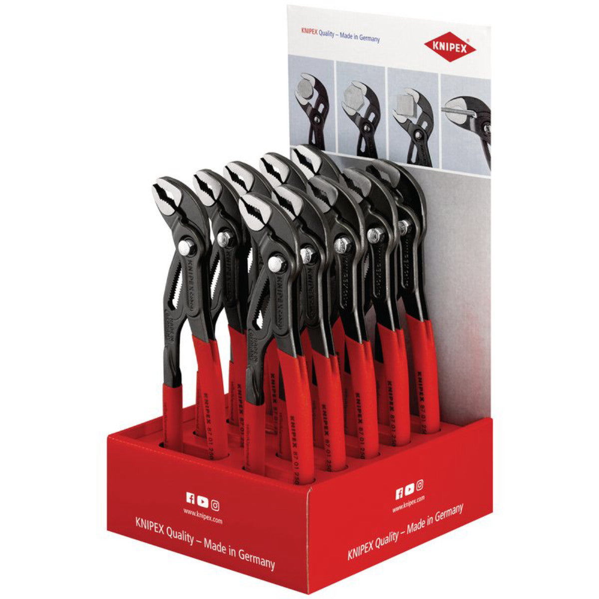 Knipex Cobra 00 18 01 V11 Counter Display of 87 01 250 High-Tech Water Pump Pliers, 10 parts, 250mm 05769