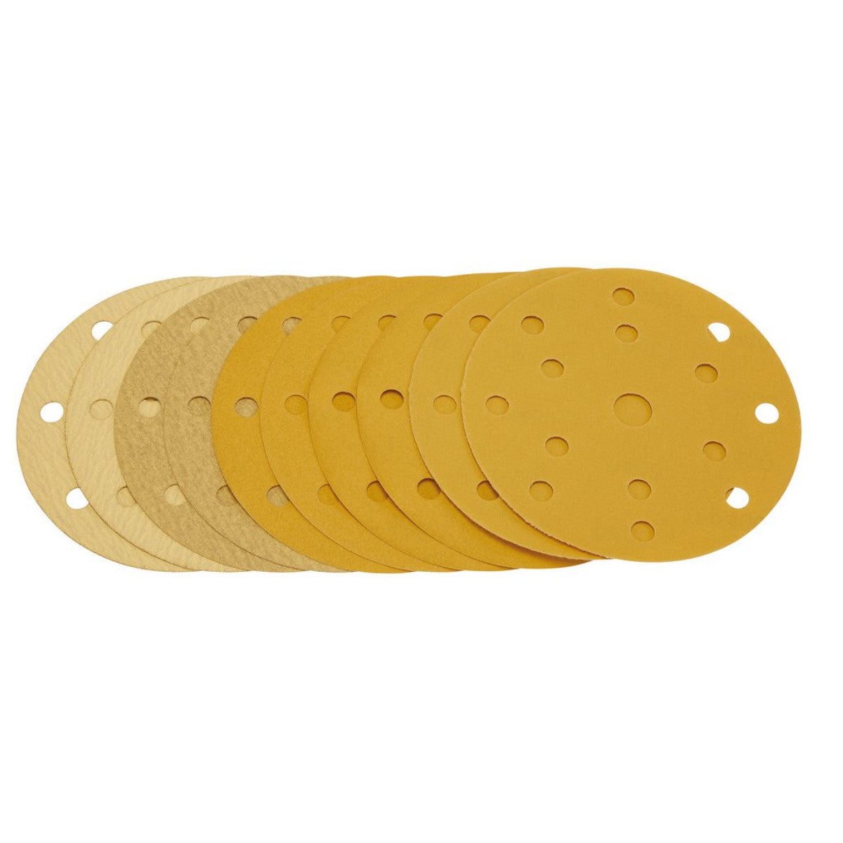 Draper Gold Sanding Discs with Hook & Loop, 150mm, Assorted Grit - 120G, 180G, 240G, 320G, 400G, 15 Dust Extraction Holes (Pack of 10) 08480