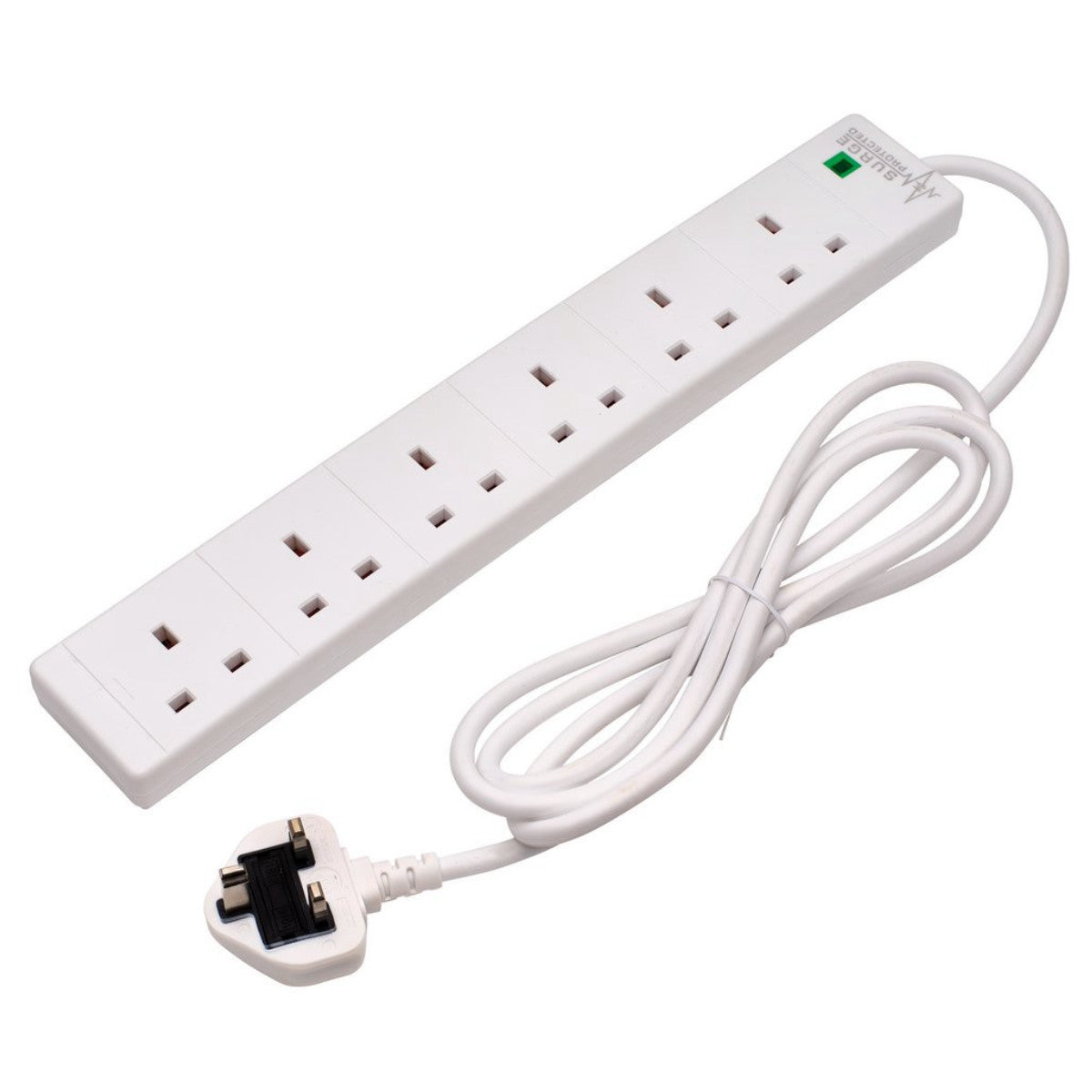 Draper Six Socket Surge Protected Extension Lead with Neon Indicator, 2m 09659