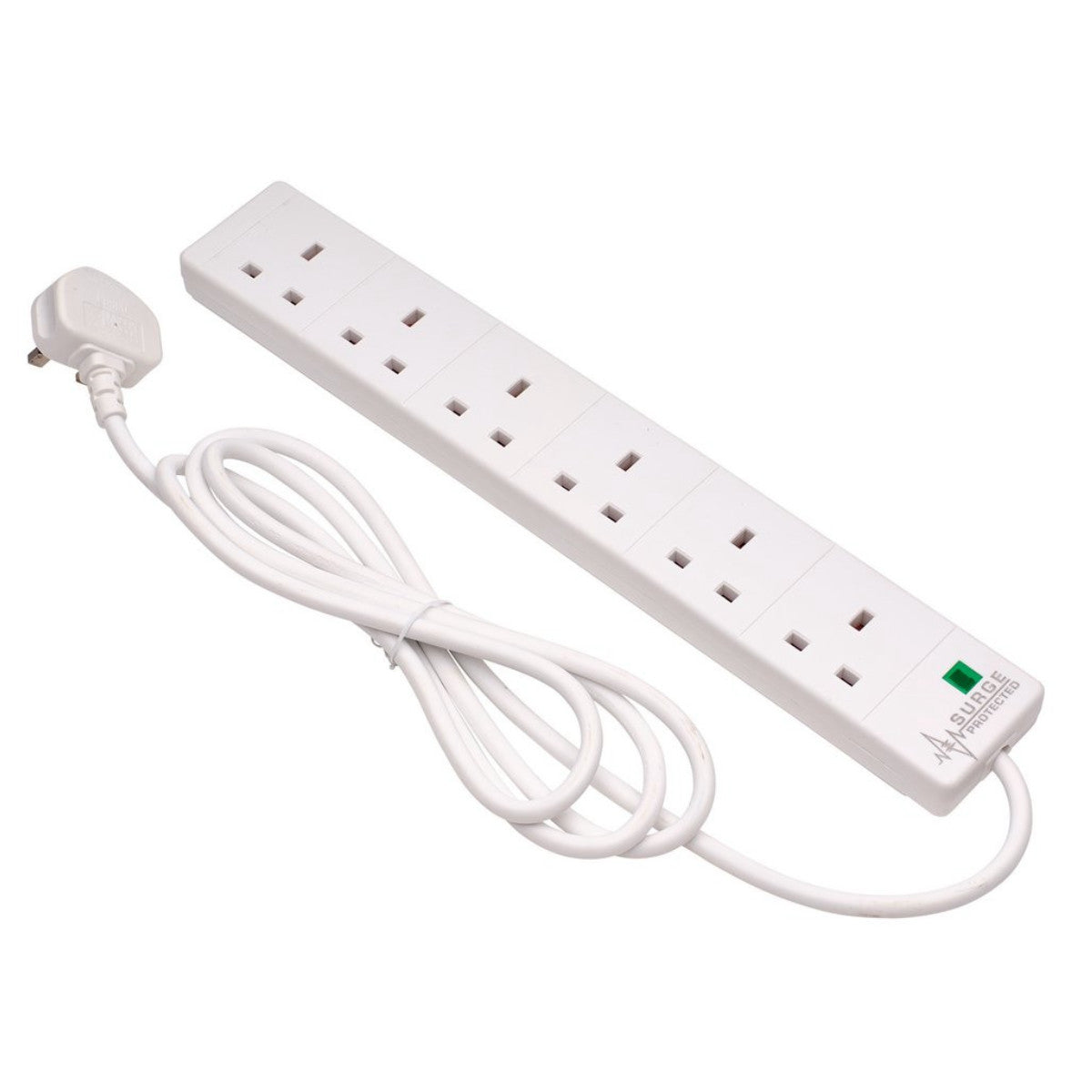 Draper Six Socket Surge Protected Extension Lead with Neon Indicator, 2m 09659