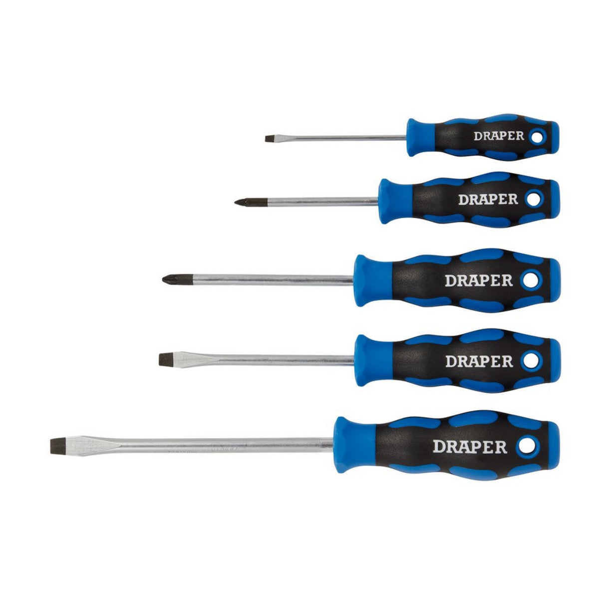 Draper Soft Grip Screwdriver Set, 3 x Plain Slot, 2 x PZ TYPE (5 Piece) 09783