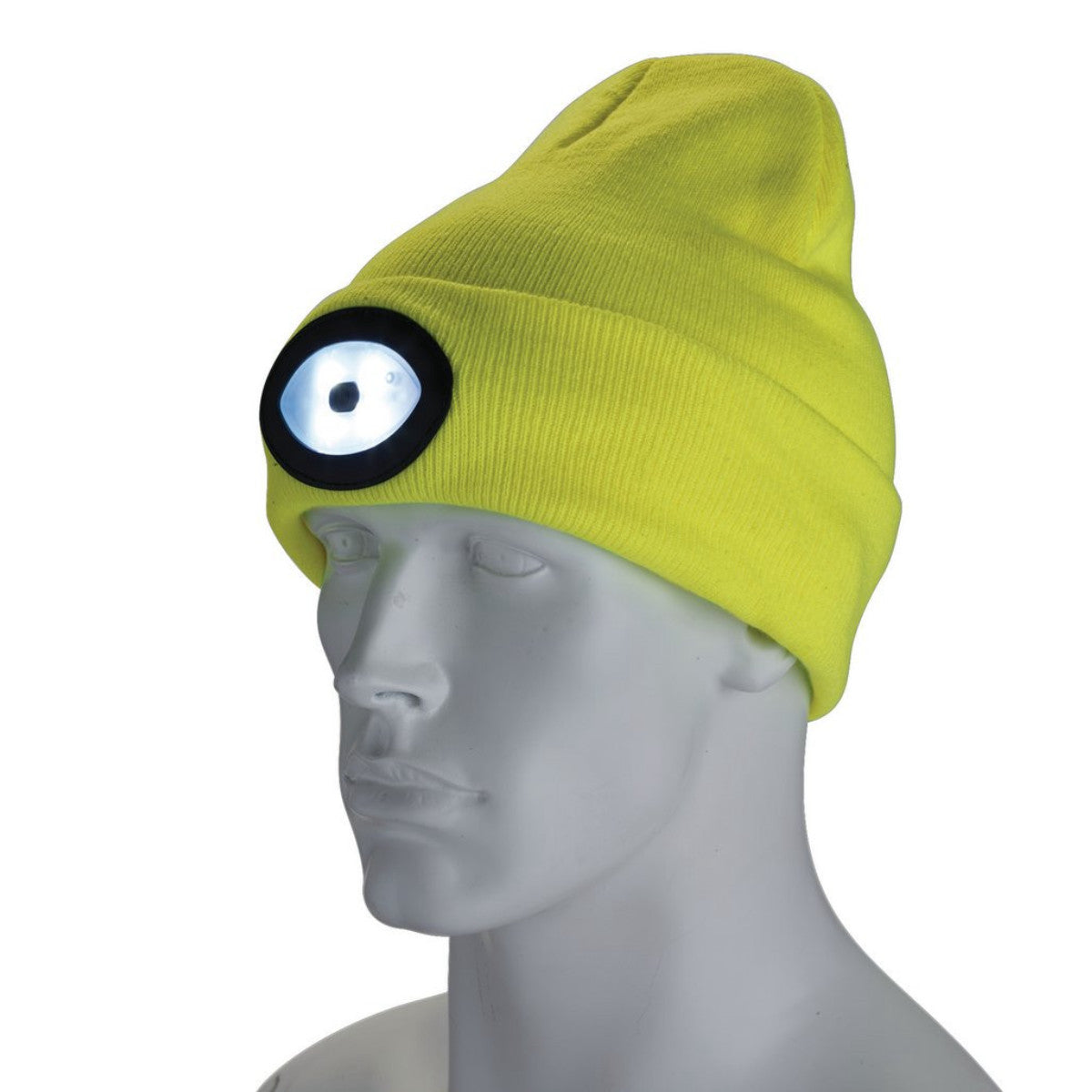 Draper Beanie Hat with Rechargeable Torch, One Size, 1W, 100 Lumens, High-vis Yellow 10008