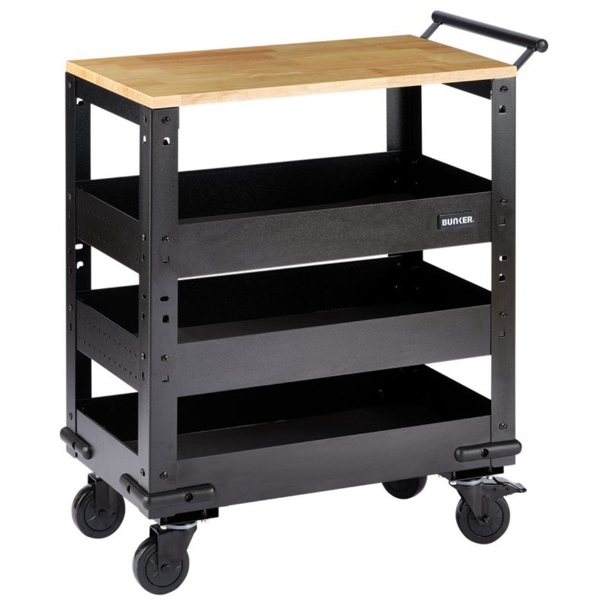 Bunker 3 Tier Trolley with Pull Handle and Hardwood Worktop, 714mm 11495