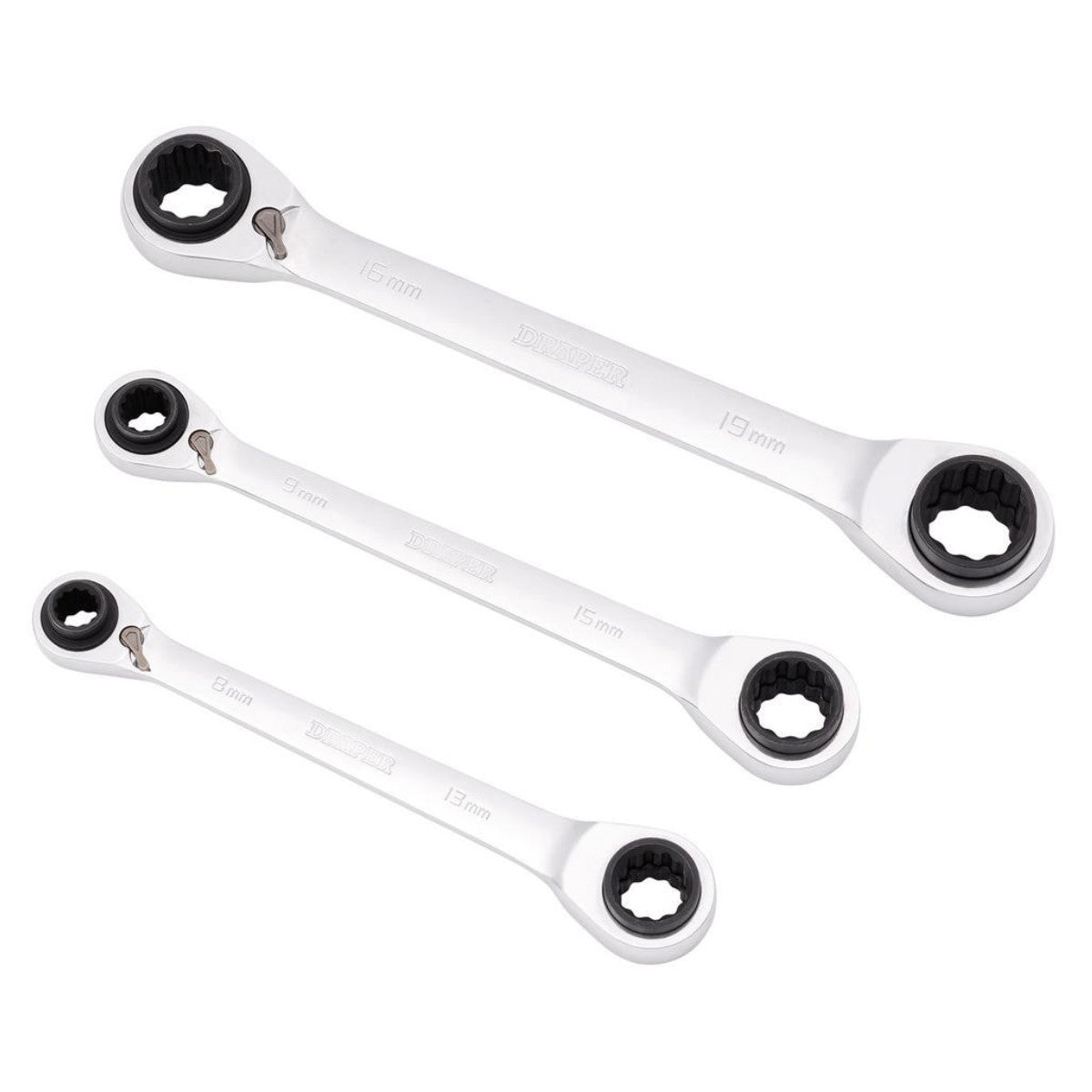 Draper Metric 4-in-1 Reversible Double Ring End Ratchet Spanner Set (3 Piece) 11652