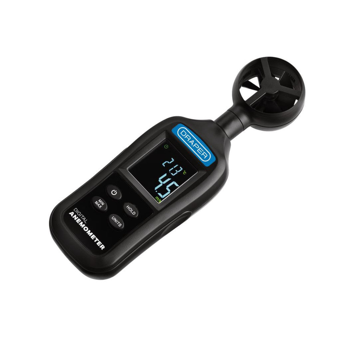 Draper Handheld Digital Anemometer - Wind Speed and Temperature Meter, 0.4-30m/s and -20 to +70°C 12445