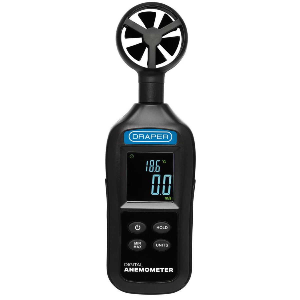 Draper Handheld Digital Anemometer - Wind Speed and Temperature Meter, 0.4-30m/s and -20 to +70°C 12445