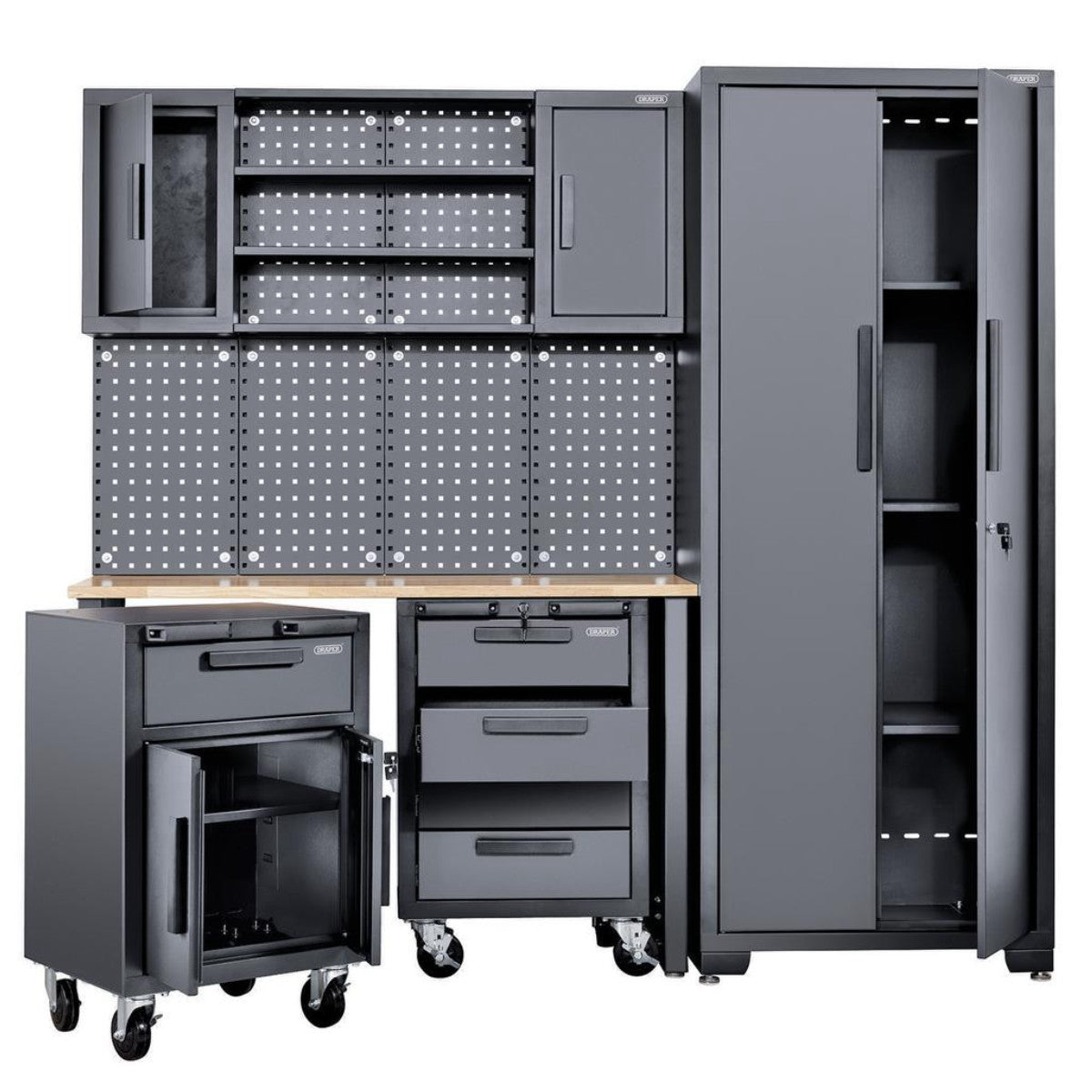 Draper Single Garage Workstation with Roller Cabinets 13269