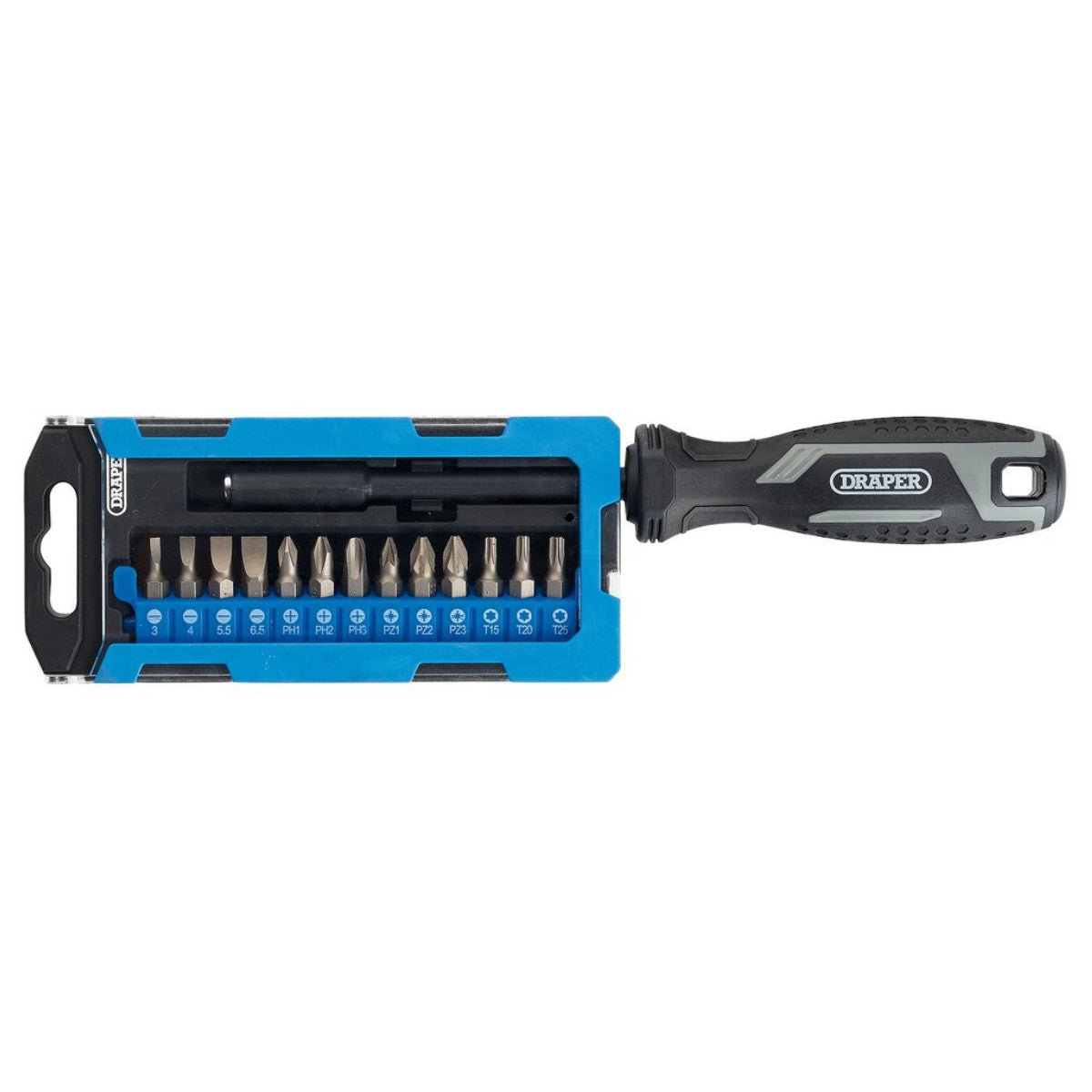 Draper Soft Grip Magnetic Screwdriver and Bit Set, 1/4" x 100mm (14 Piece) 13438