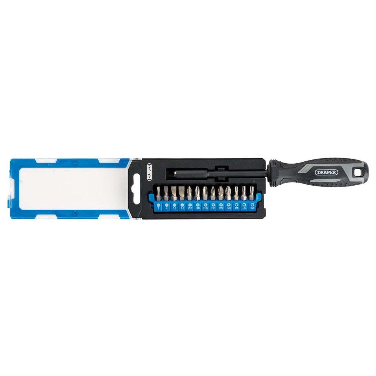 Draper Soft Grip Magnetic Screwdriver and Bit Set, 1/4" x 100mm (14 Piece) 13438