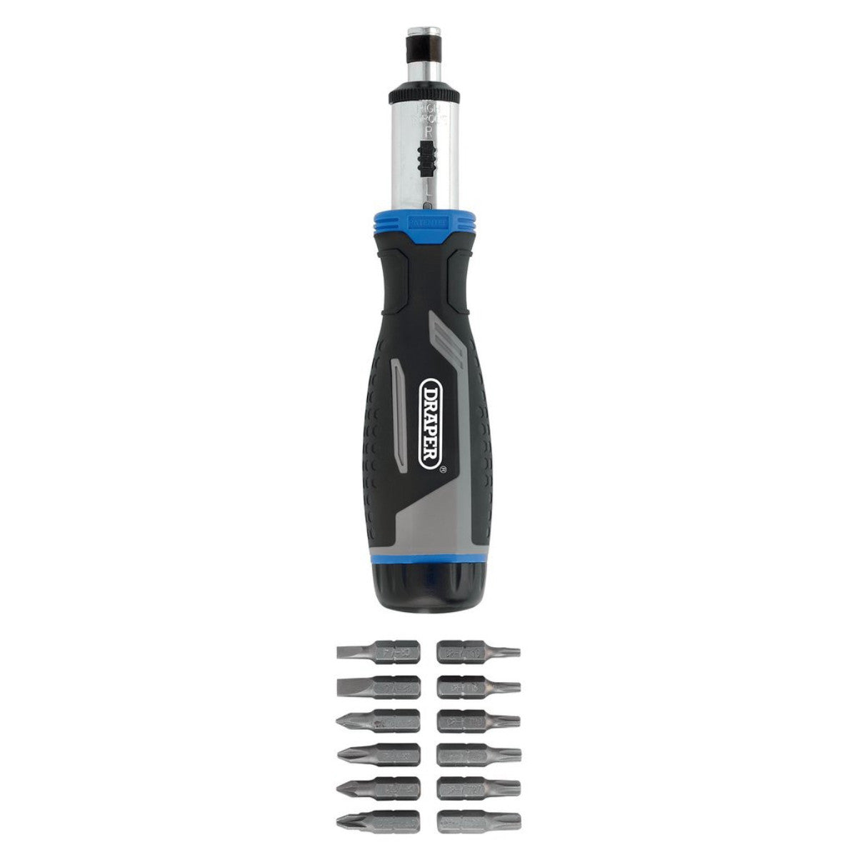 Draper Soft Grip Ratchet Screwdriver and Bit Set, 1/4" (13 Piece) 13440