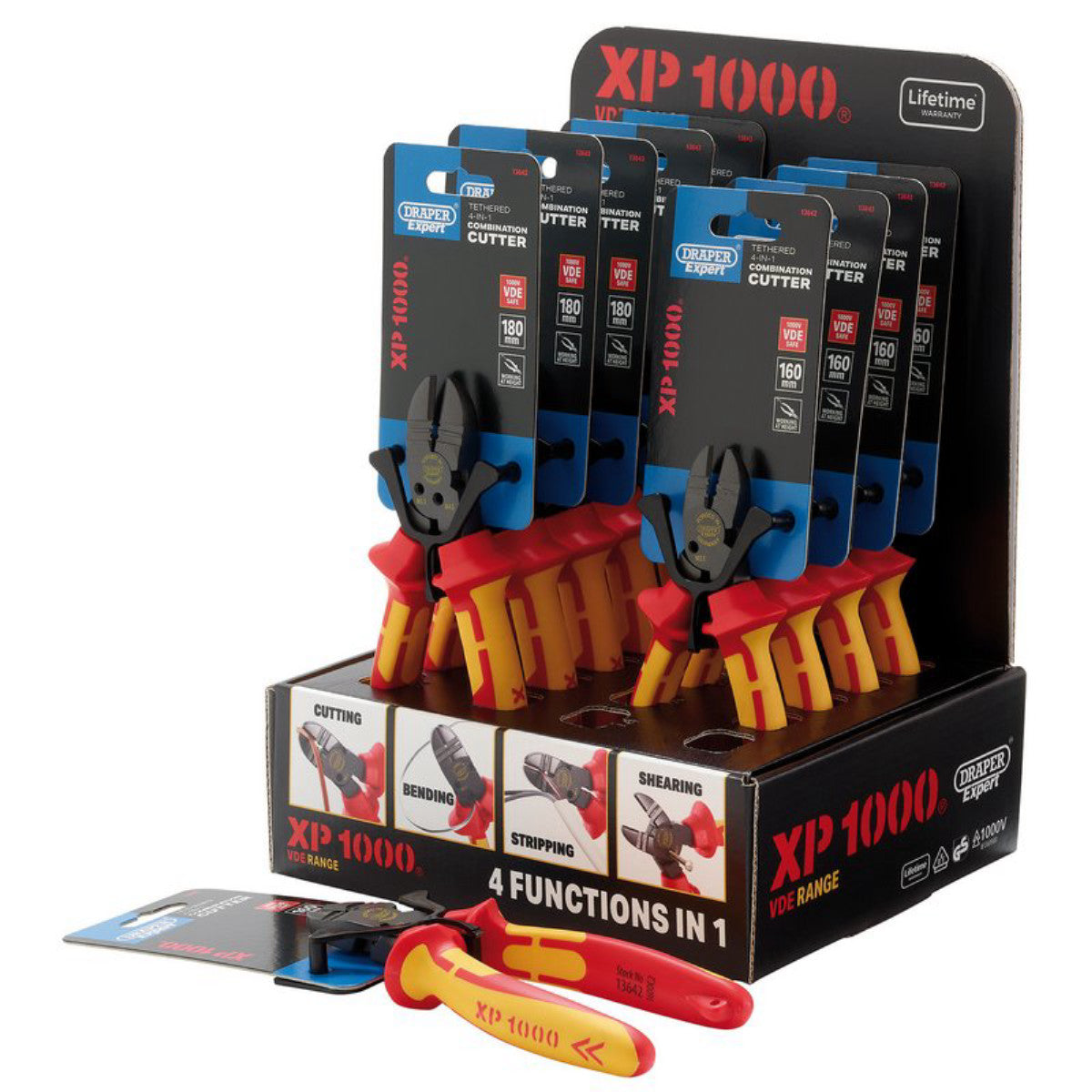 XP1000 Counter Top Display of VDE 160mm 4-in-1 Tethered Combination Cutters & 180mm 4-in-1 Tethered Combination Cutters (10 Piece) 13608