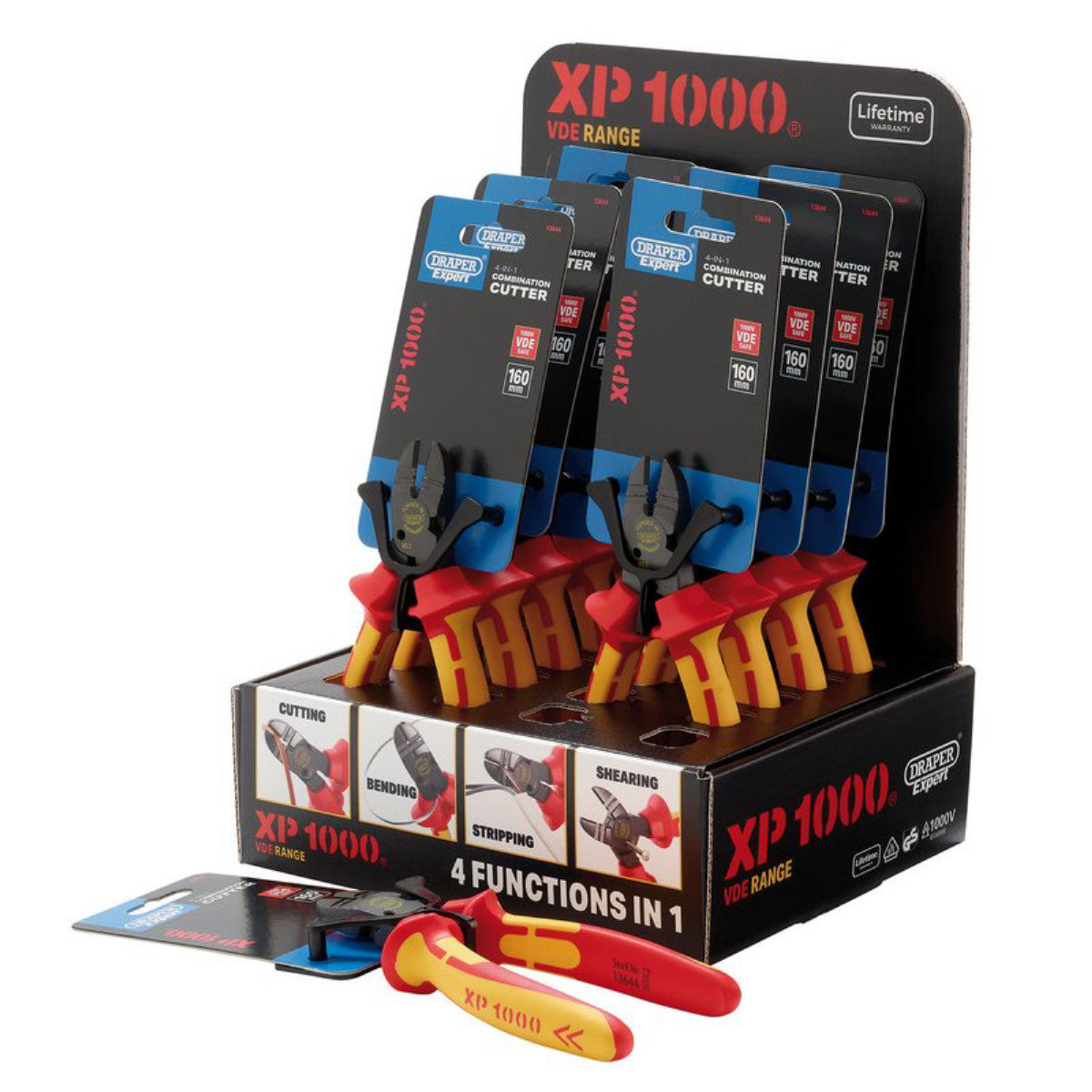 XP1000 Counter Top Display of VDE 160mm 4-in-1 Combination Cutters (10 Piece) 13614