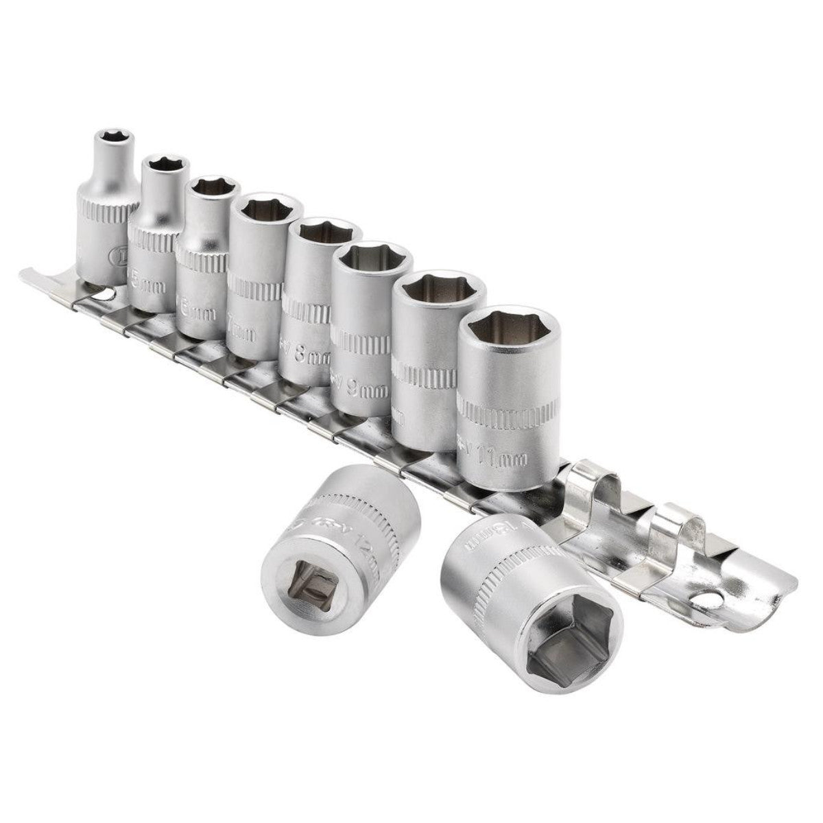 Draper Metric Socket on Metal Rail, 1/4" Sq. Dr. (10 Piece) 16398