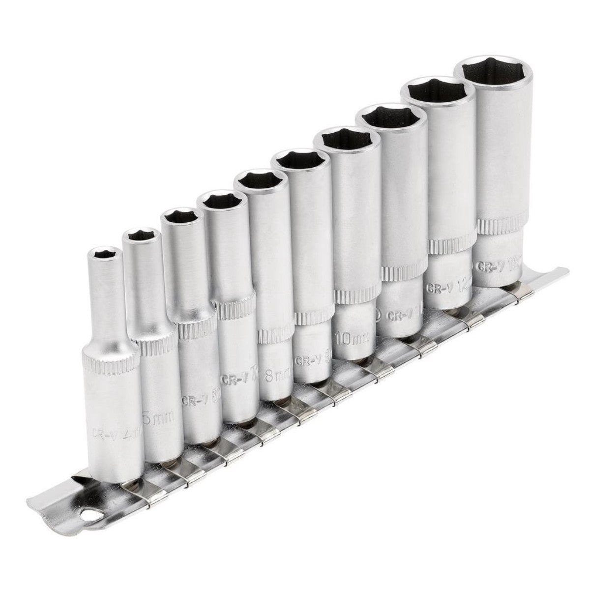 Draper Metric Deep Socket on Metal Rail, 1/4" Sq. Dr. (10 Piece) 16399