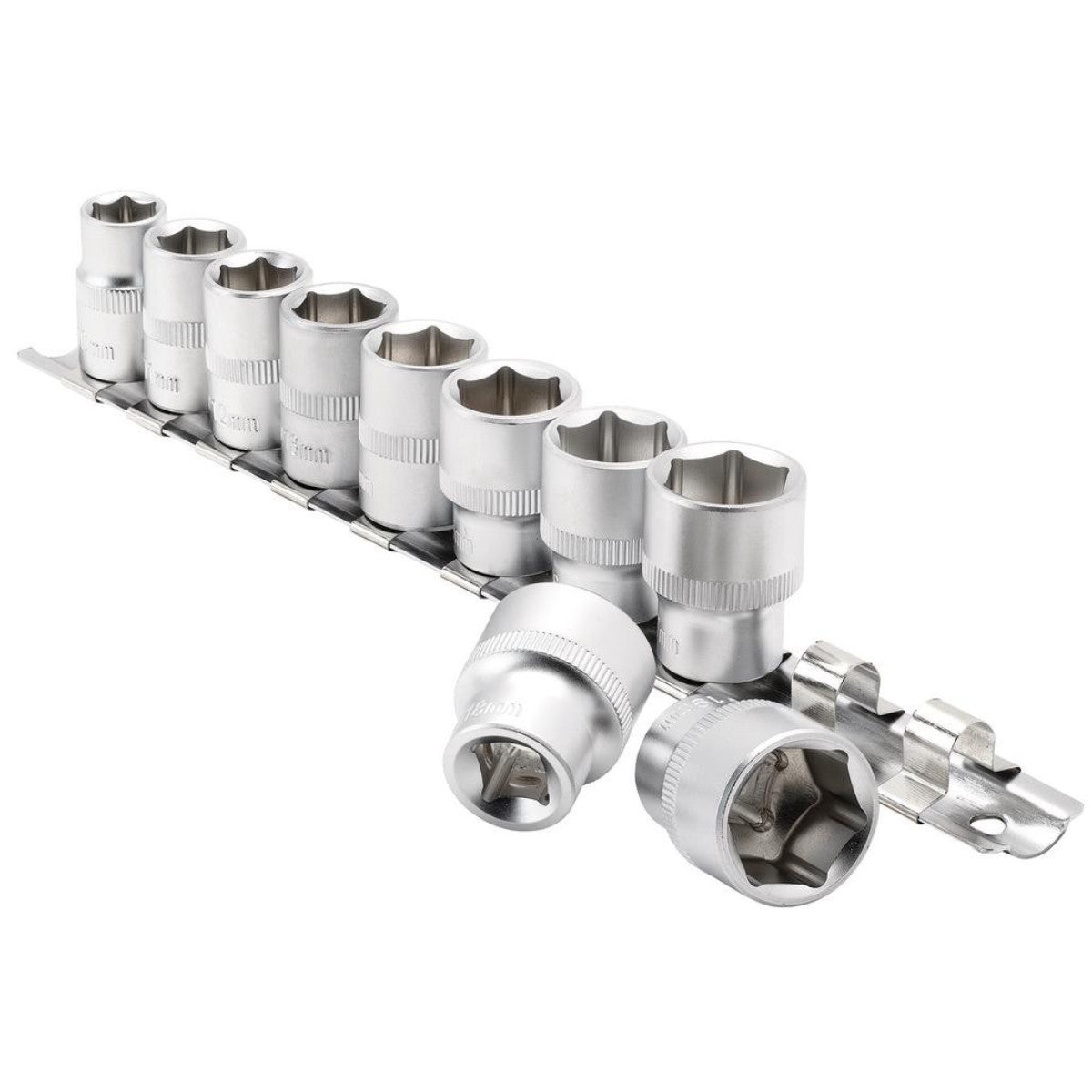 Draper Socket Set on Metal Rail, 3/8" Sq. Dr. (10 Piece) 16400