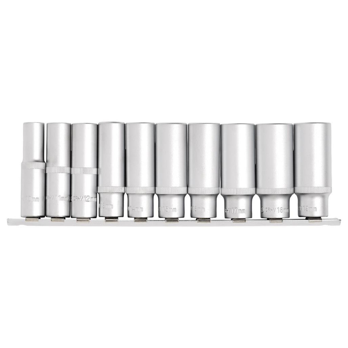 Draper Deep Socket Set on Metal Rail, 3/8" Sq. Dr. (10 Piece) 16401