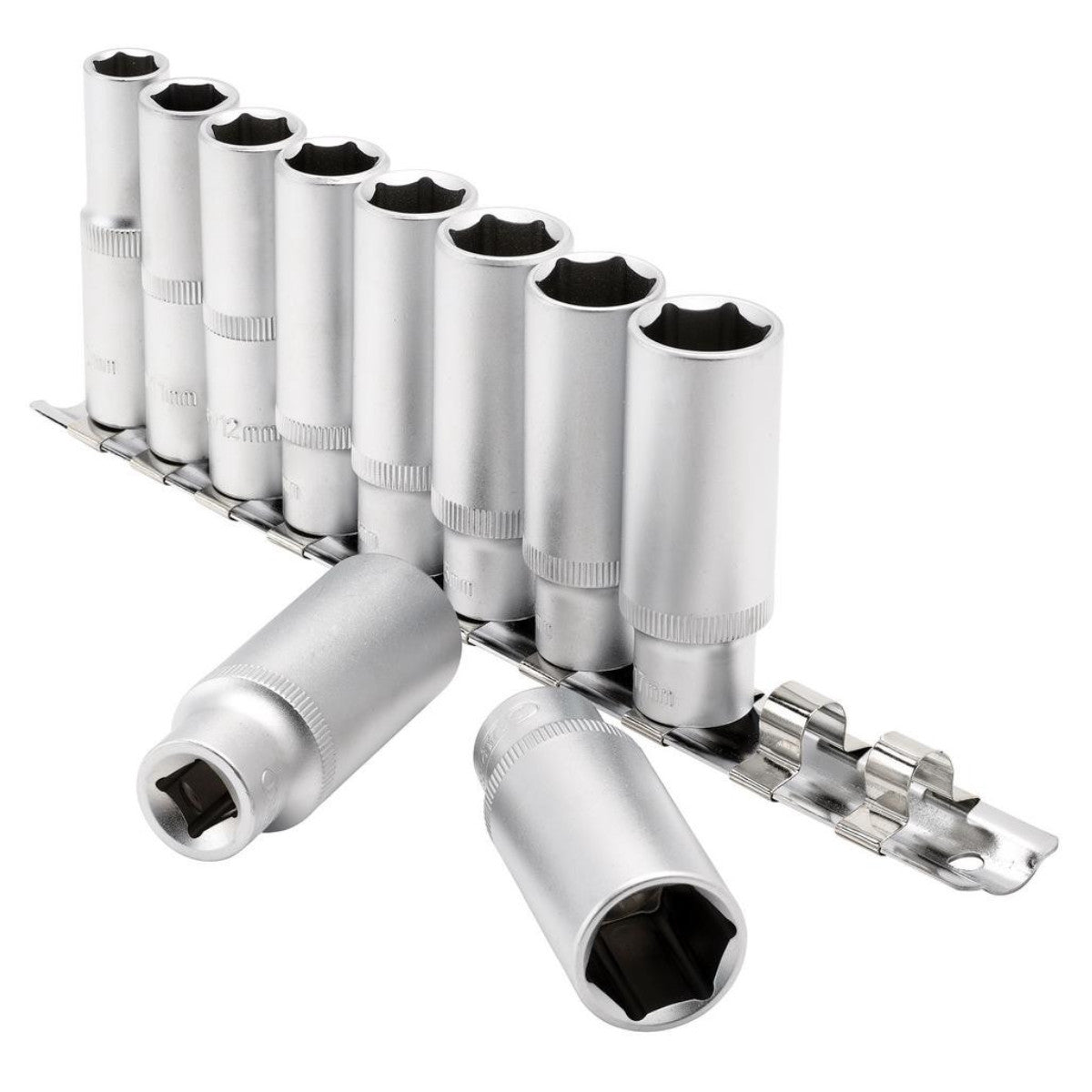 Draper Deep Socket Set on Metal Rail, 3/8" Sq. Dr. (10 Piece) 16401