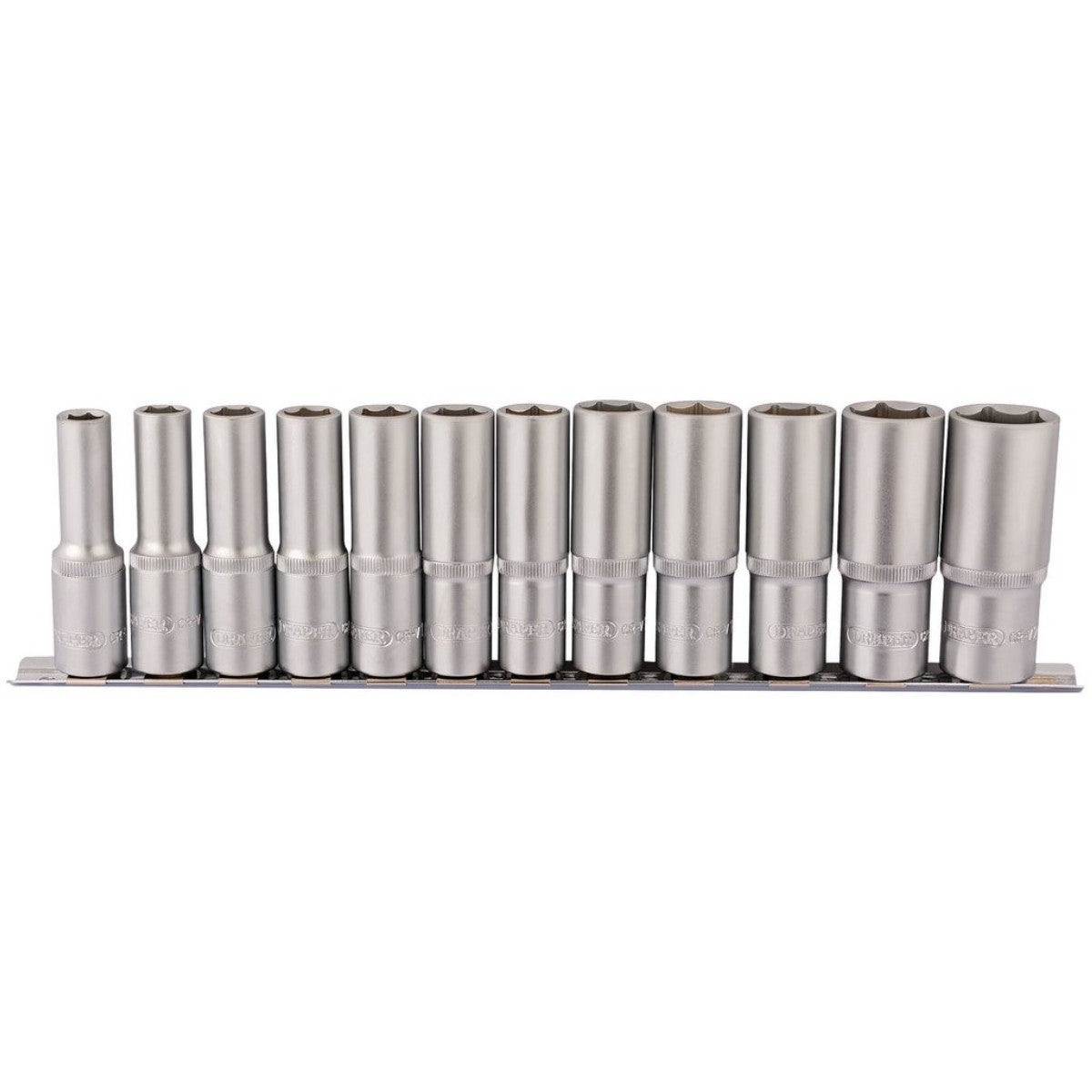 Draper Deep Socket Set on Metal Rail, 1/2" Sq. Dr. (12 Piece) 16403
