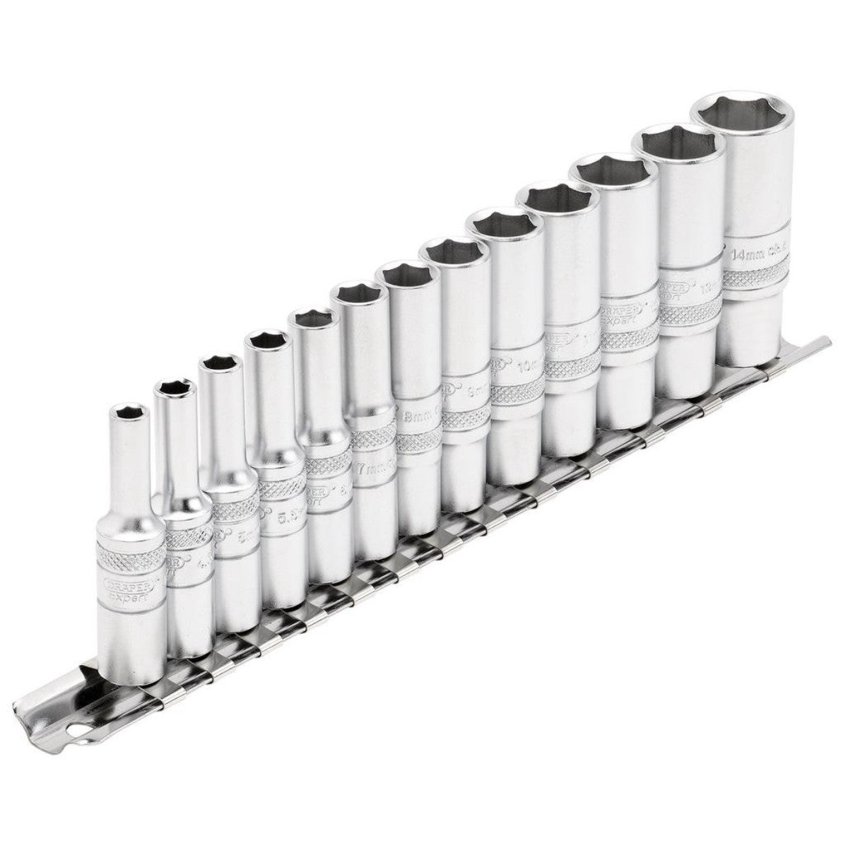 Draper Expert Deep Metric Socket Set on a Metal Rail, 1/4" Sq. Dr. (13 Piece) 16490