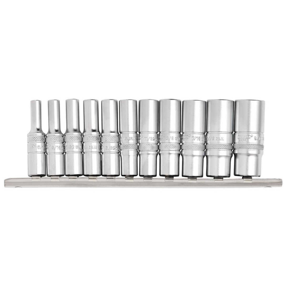 Draper Expert Imperial Deep Socket on Metal Rail, 1/4" Sq. Dr. (11 Piece) 16491