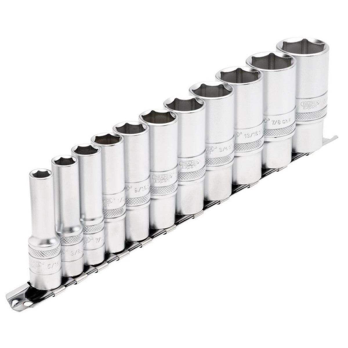 Draper Expert Imperial Deep Socket Set on a Metal Rail, 3/8" Sq. Dr. (11 Piece) 16495
