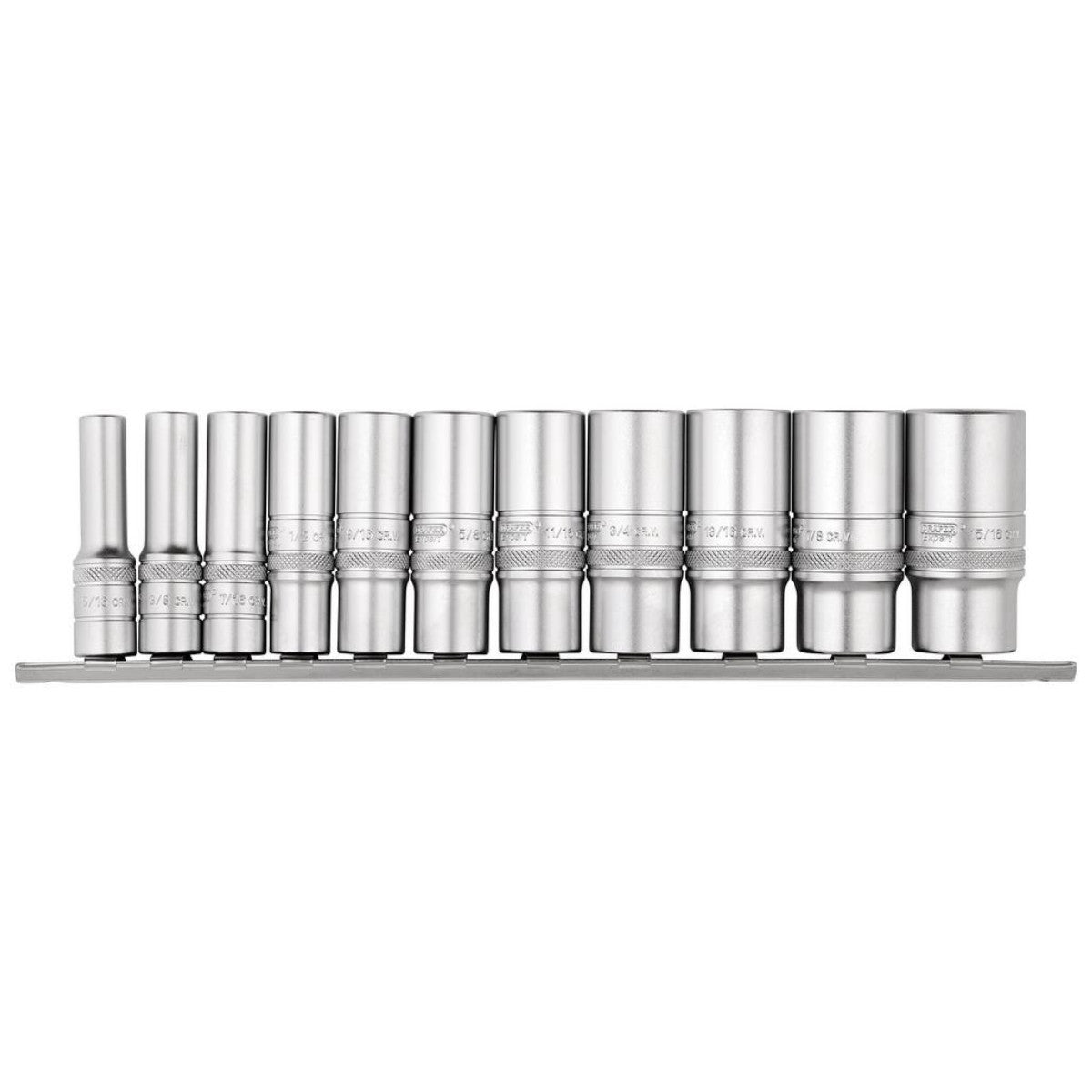 Draper Expert Imperial Deep Socket Set on a Metal Rail, 3/8" Sq. Dr. (11 Piece) 16495