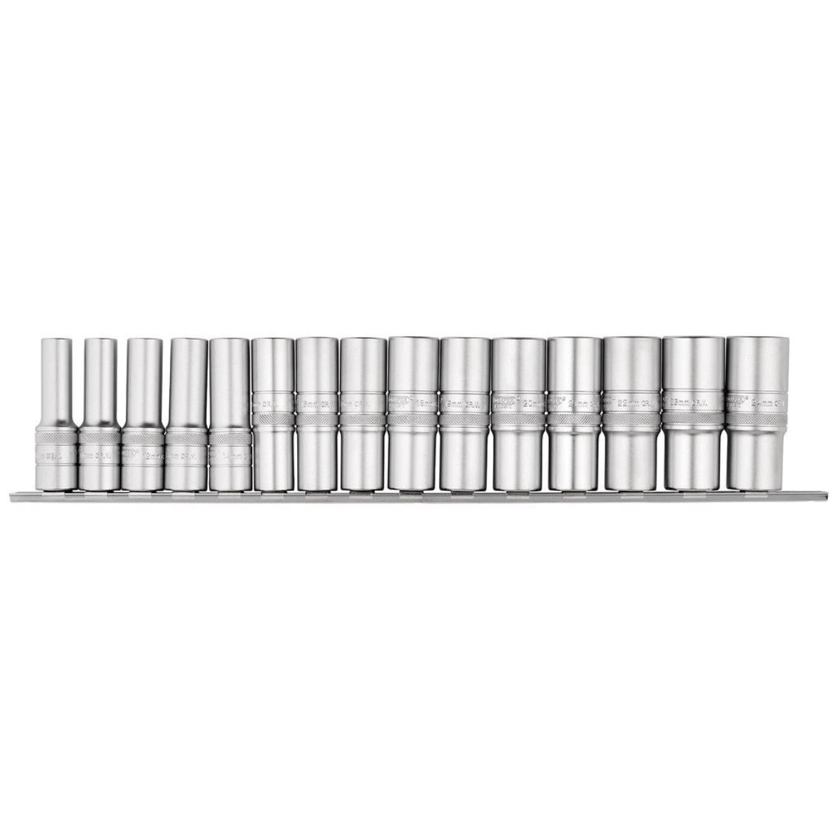 Draper Expert Metric Deep Socket on a Metal Rail, 1/2" Sq. Dr. (15 Piece) 16499
