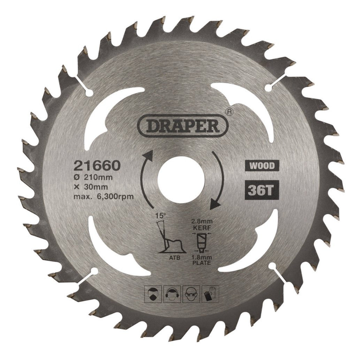 Draper TCT Circular Saw Blade for Wood, 210 x 30mm, 36T 21660