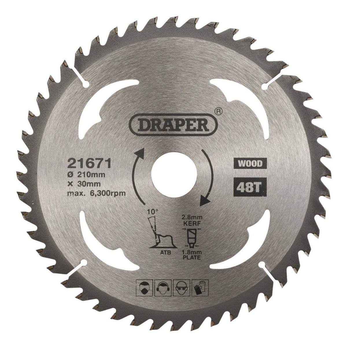 Draper TCT Circular Saw Blade for Wood, 210 x 30mm, 48T 21671