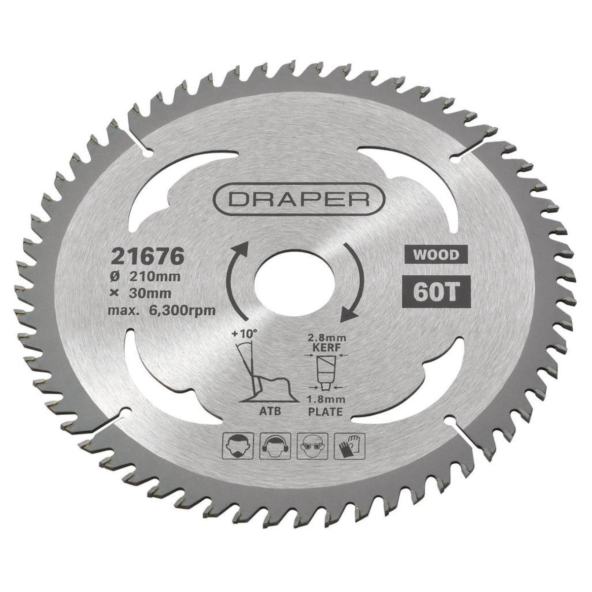 Draper TCT Circular Saw Blade for Wood, 210 x 30mm, 60T 21676
