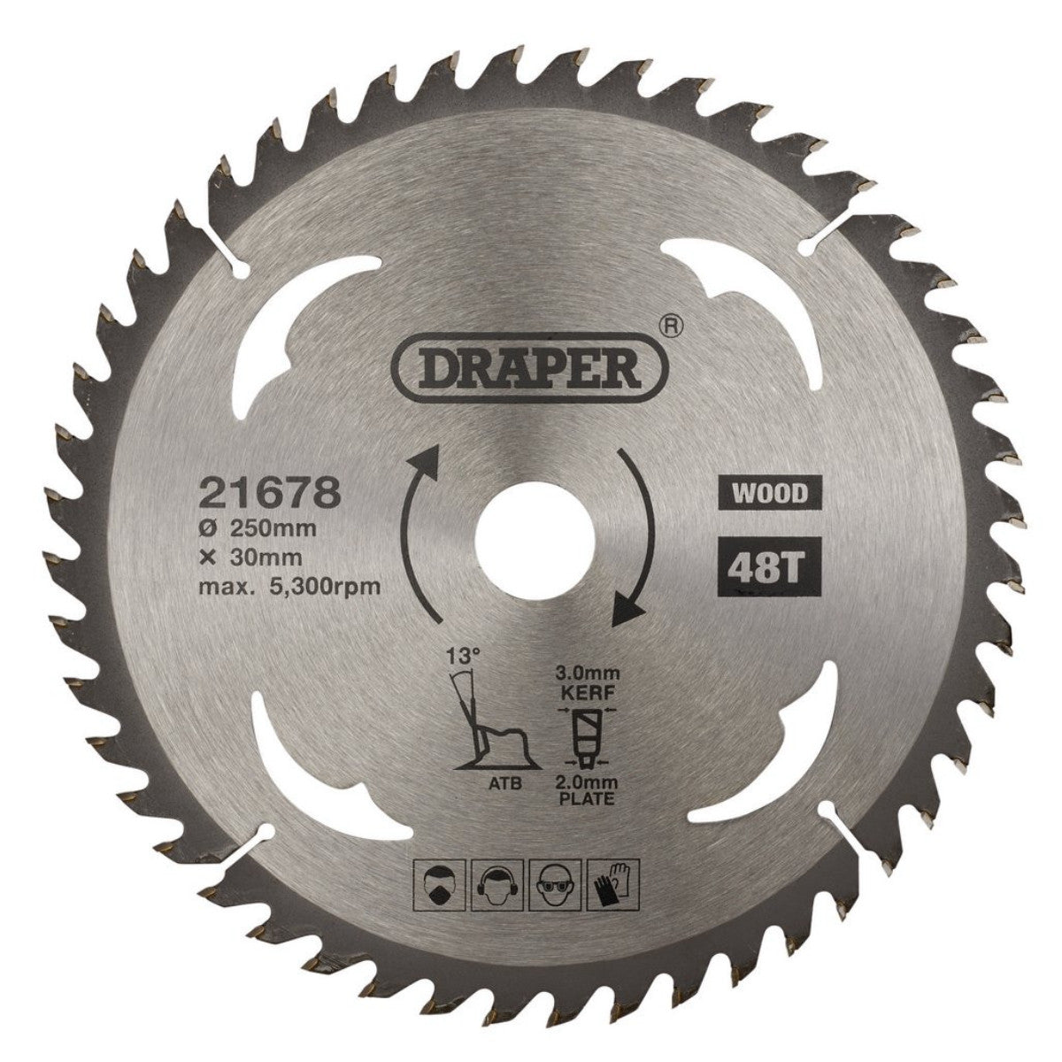 Draper TCT Circular Saw Blade for Wood, 250 x 30mm, 48T 21678