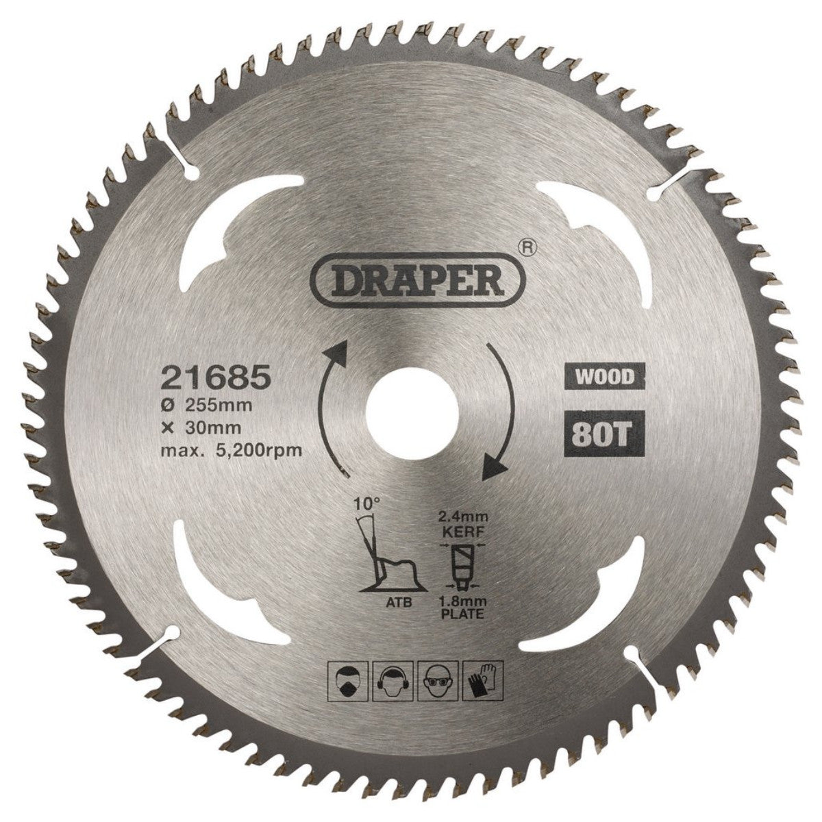 Draper TCT Circular Saw Blade for Wood, 255 x 30mm, 80T 21685